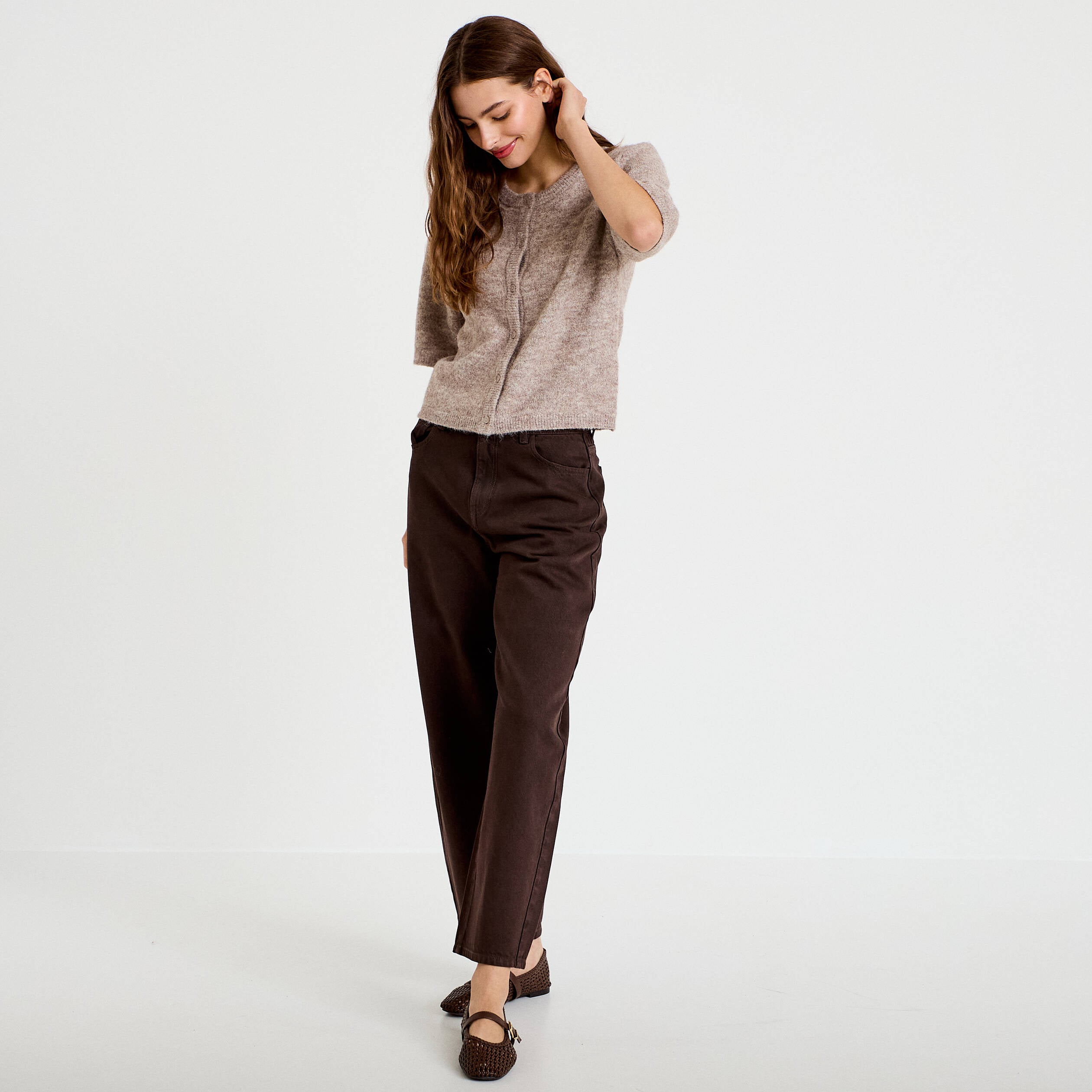 Jean bootcut taille standard marron fonc&eacute; femme