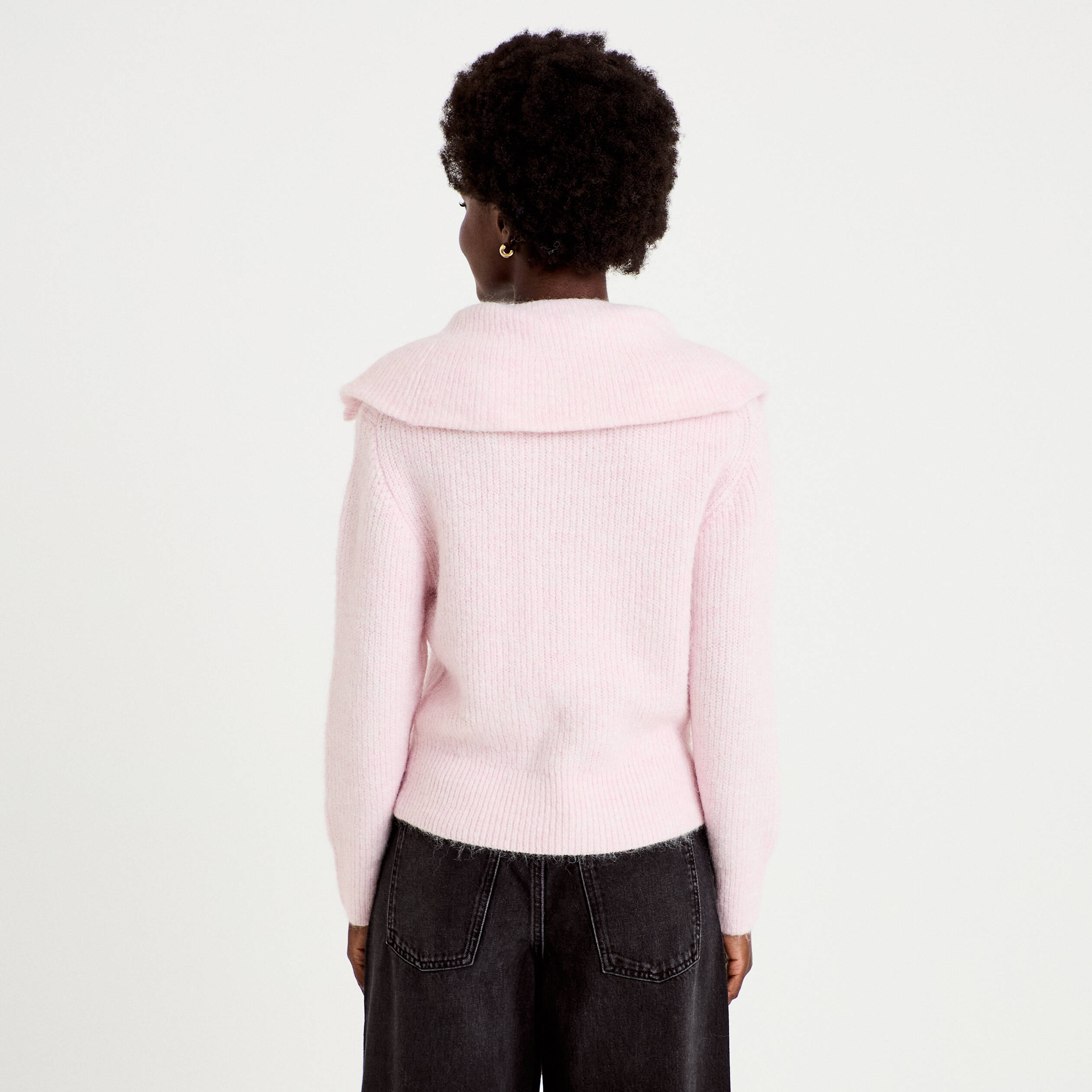 Pull col camionneur manches longues rose clair femme