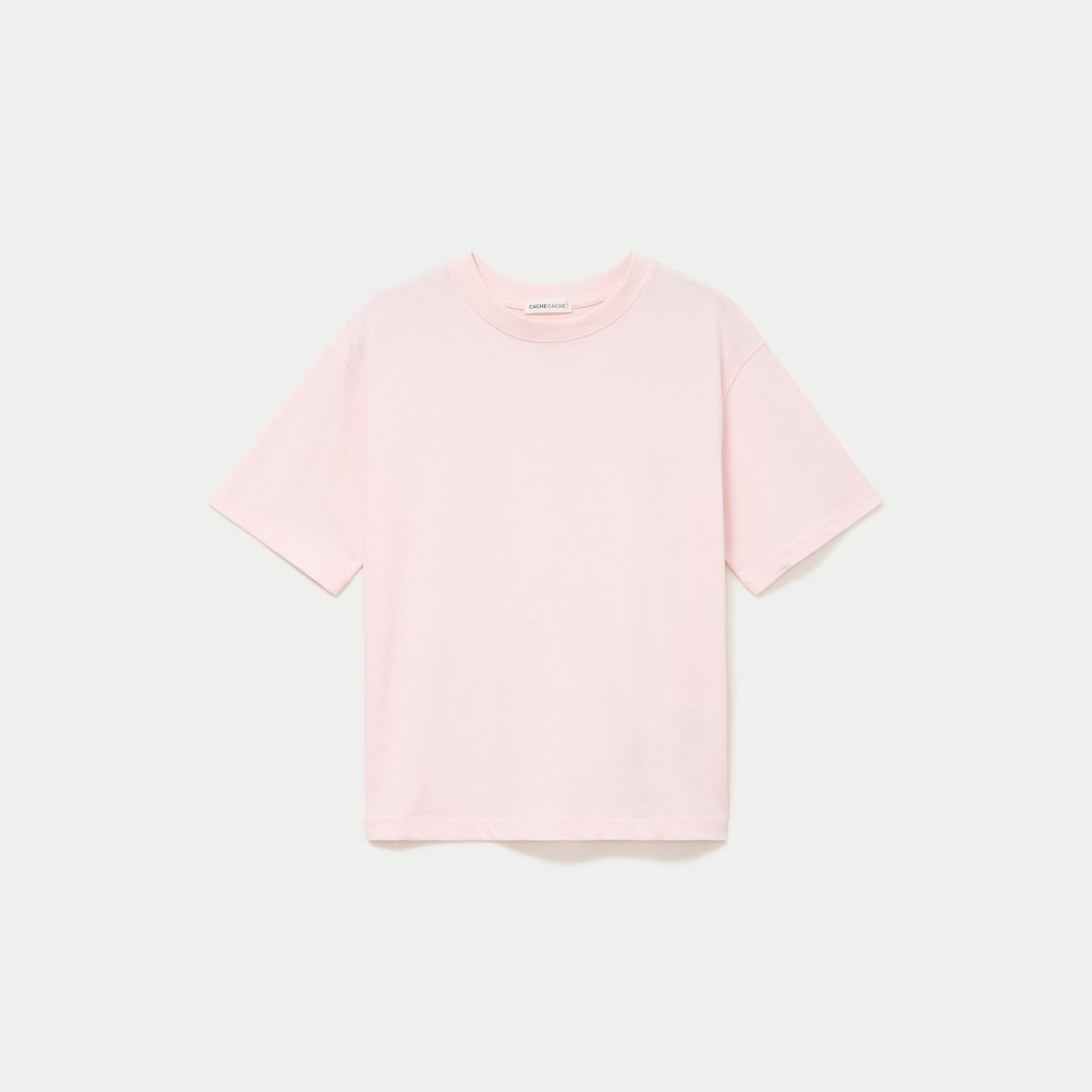 T-shirt col rond manches courtes rose clair femme