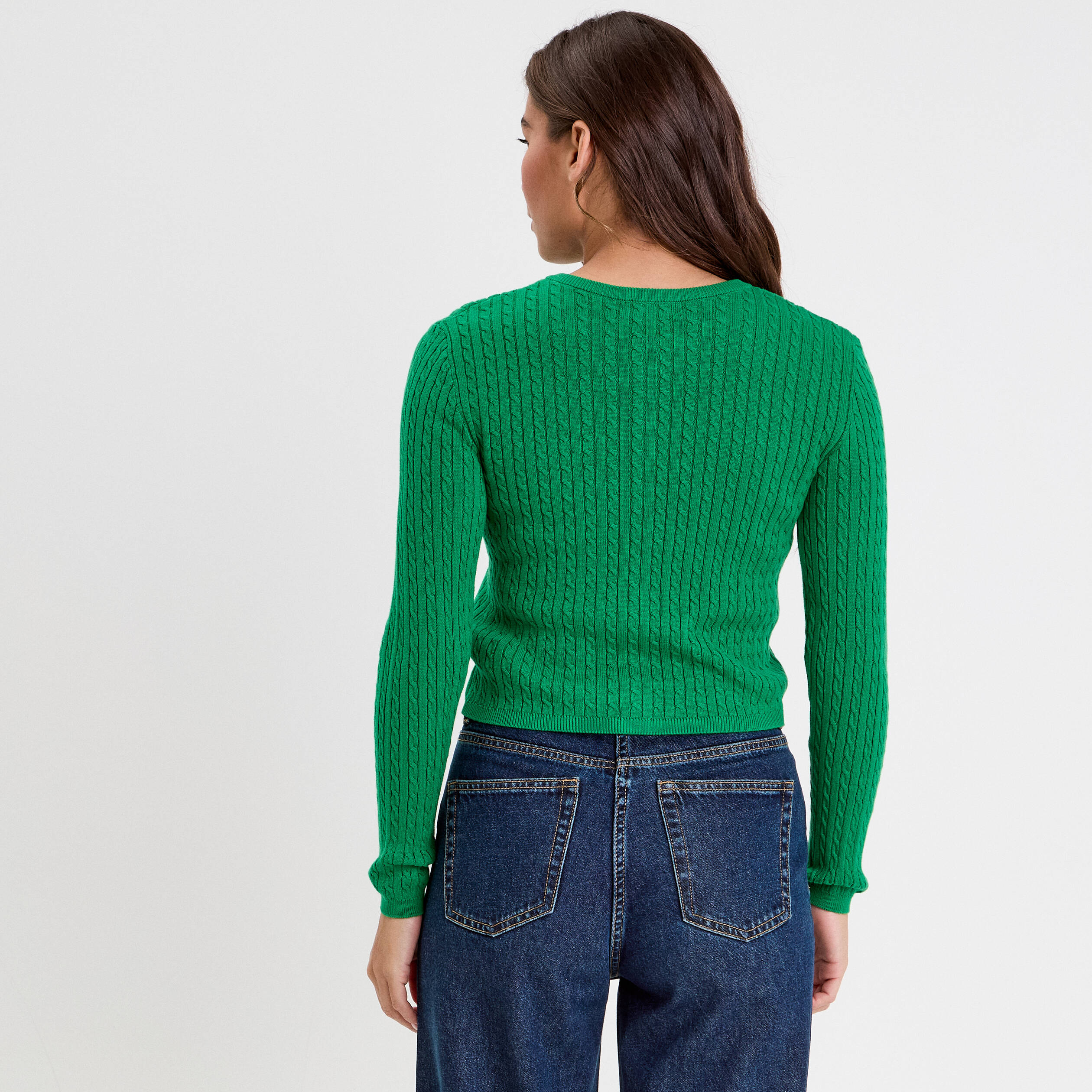 Gilet ajust&eacute; en coton manches longues vert pastel femme
