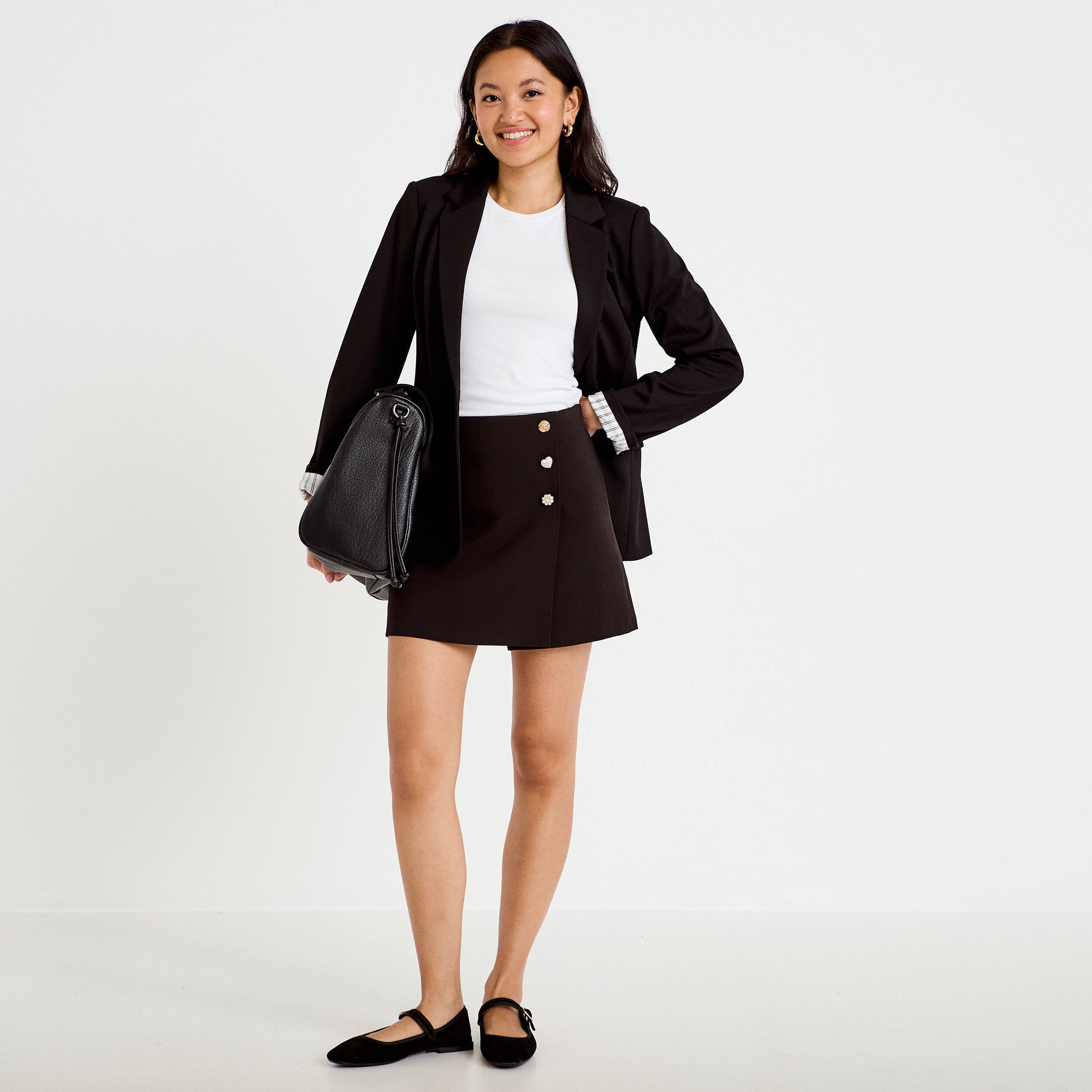Jupe-short &eacute;vas&eacute;e taille haute noir femme