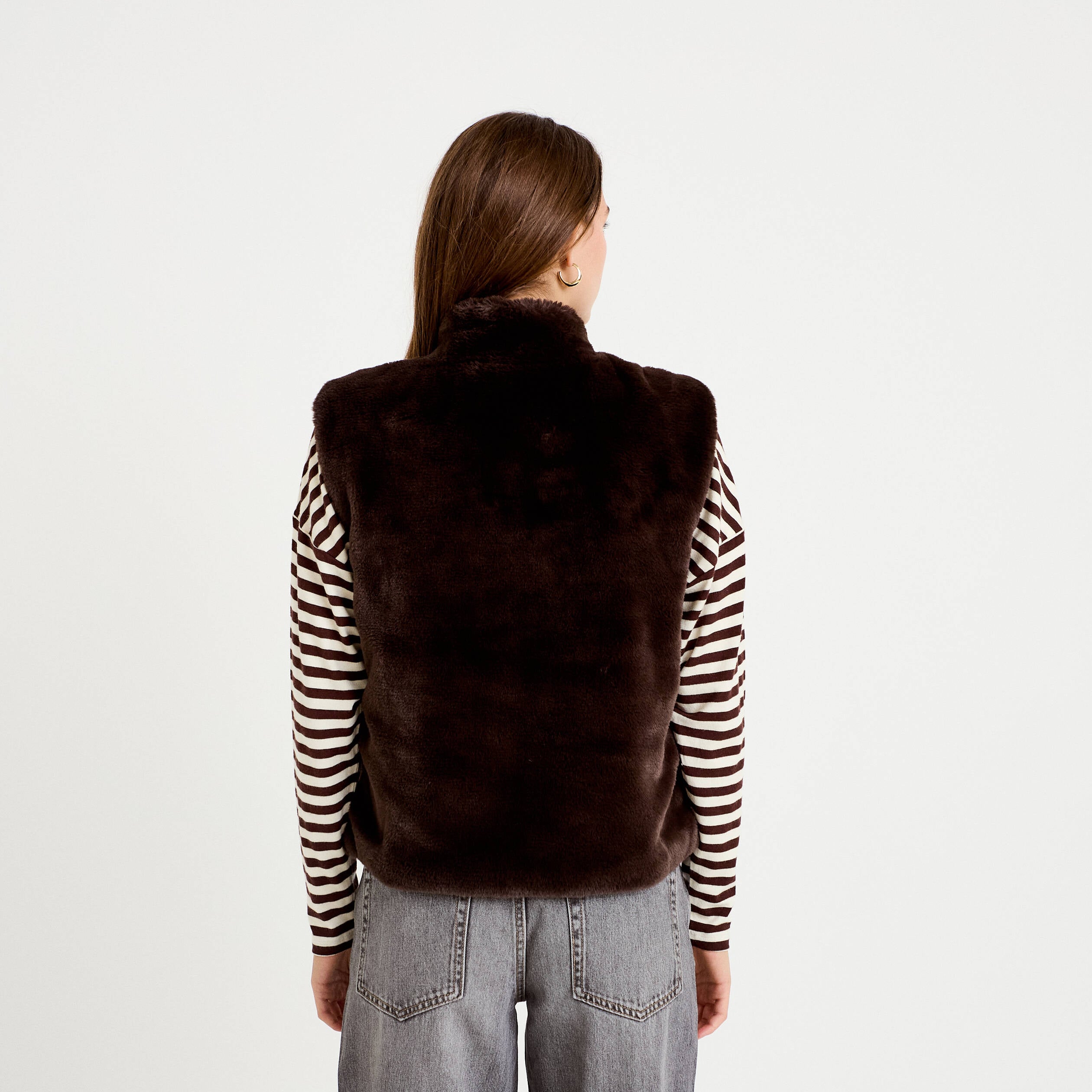 Veste r&eacute;versible sans manches marron fonc&eacute; femme