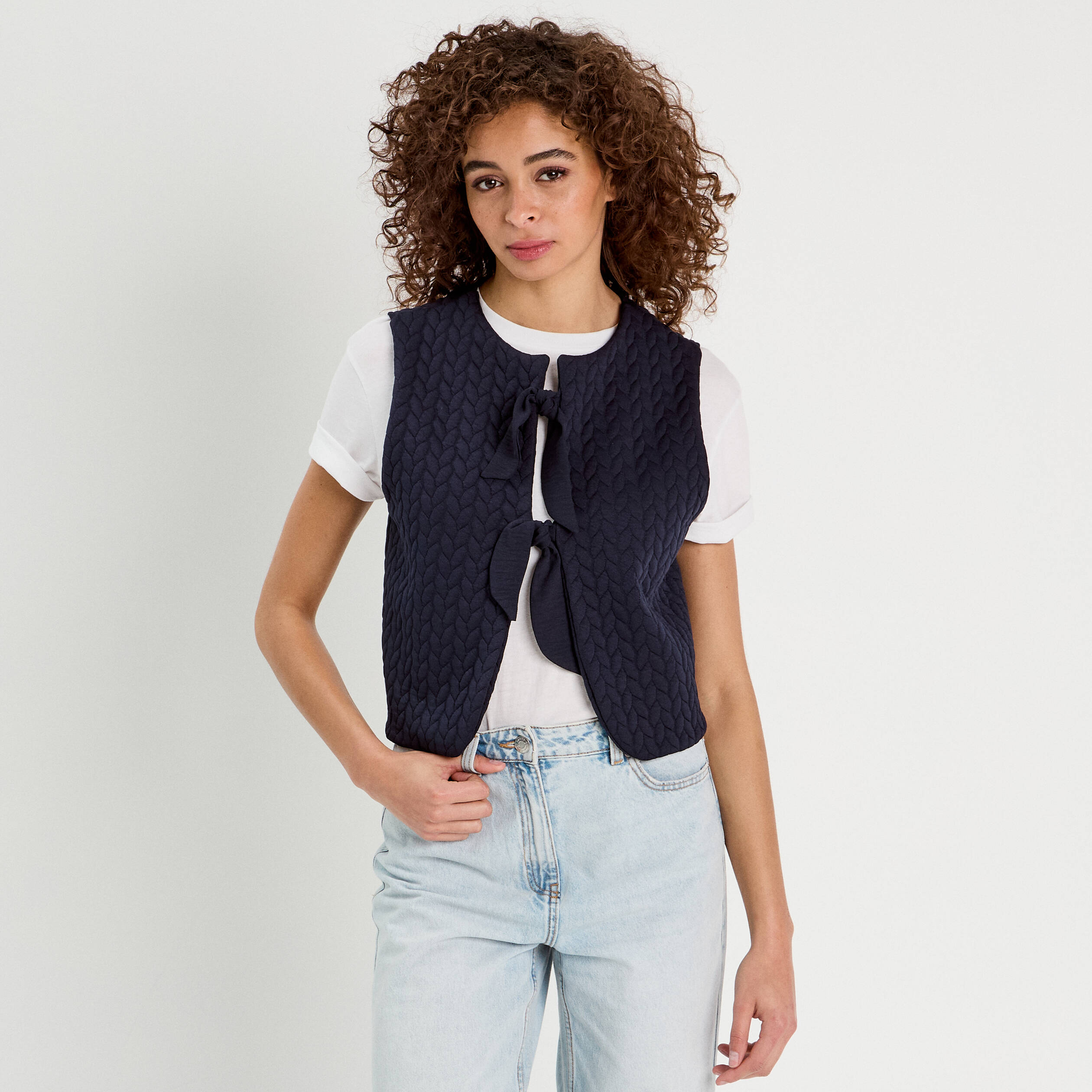 veston matelasse noue bleu marine femme Veston matelassé noué bleu marine femme