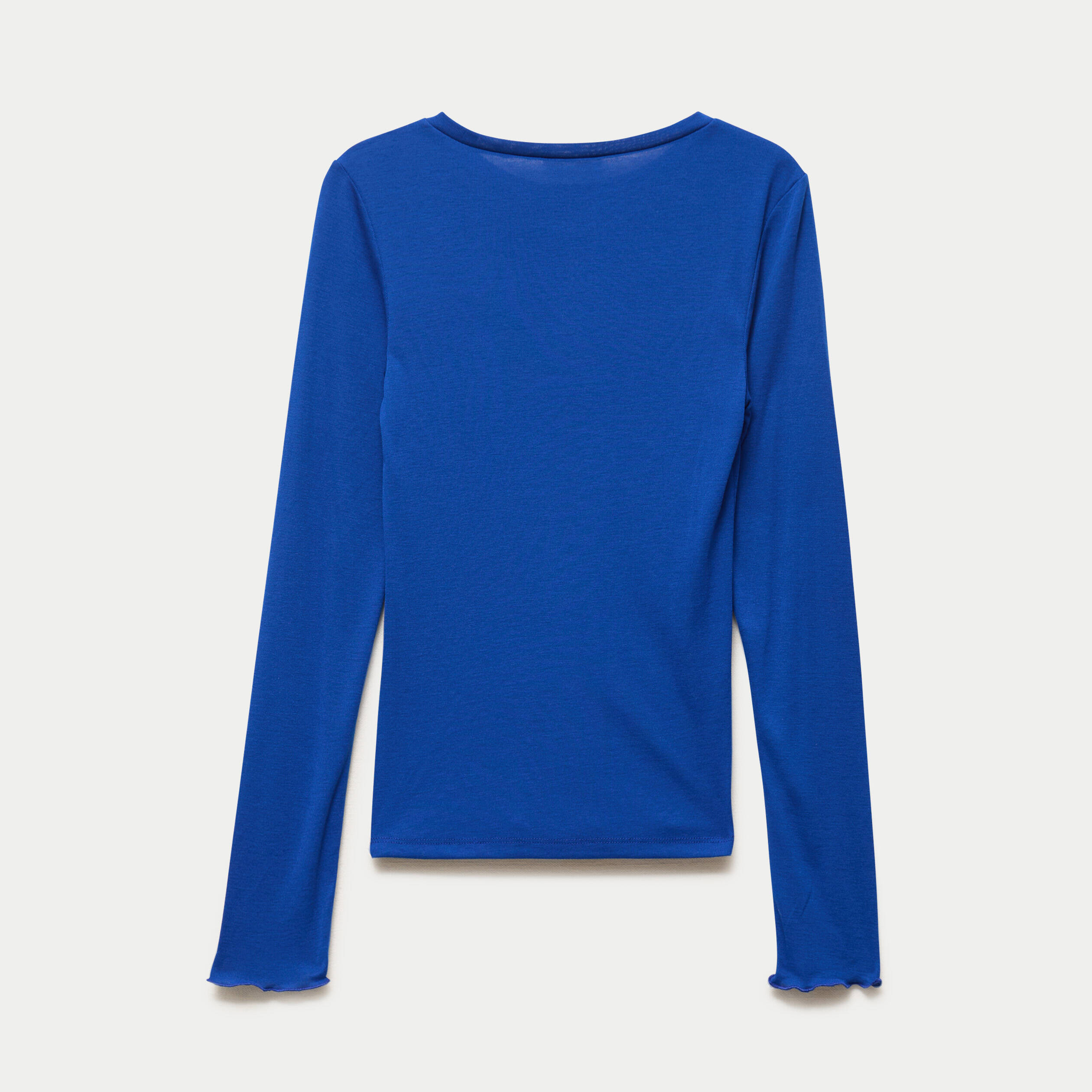 T-shirt ajust&eacute; col rond manches longues bleu electrique femme