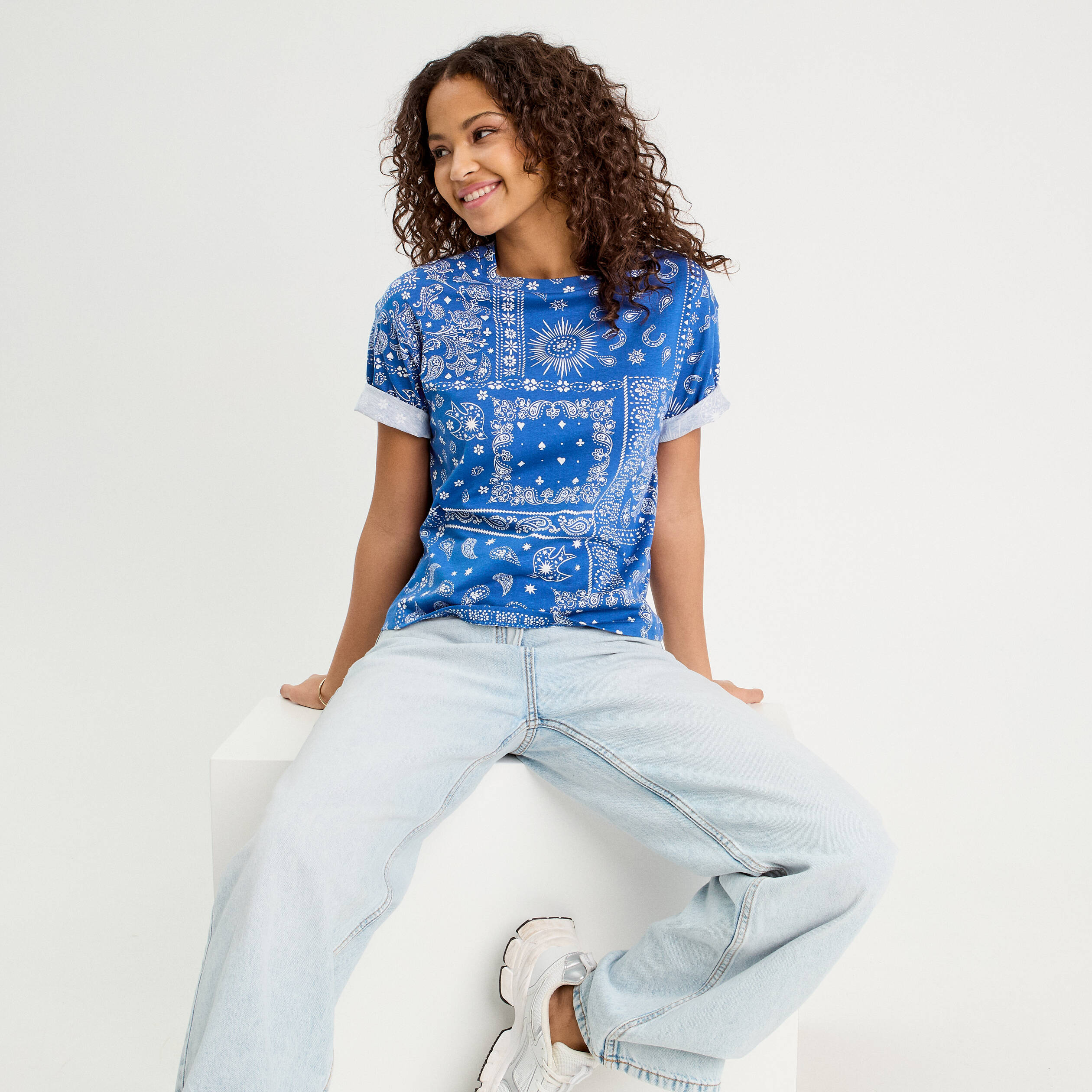 T-shirt manches courtes bleu femme