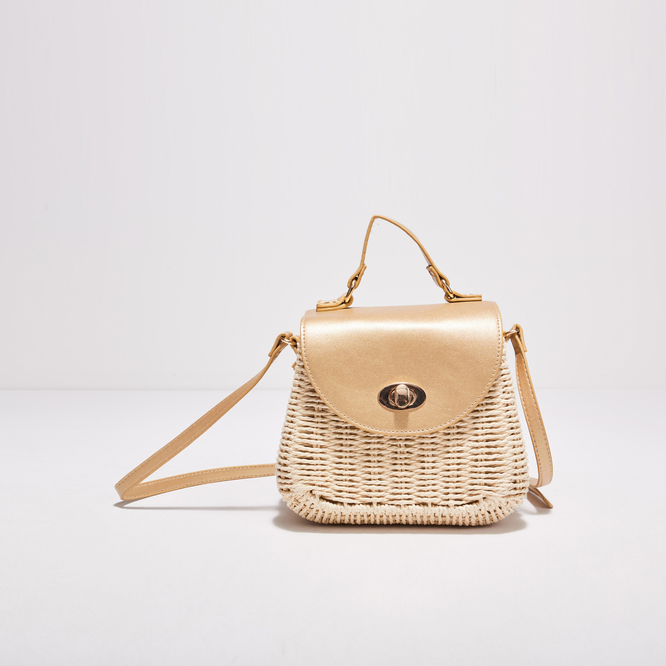 sac arrondi en paille couleur or femme Sac arrondi en paille couleur or femme