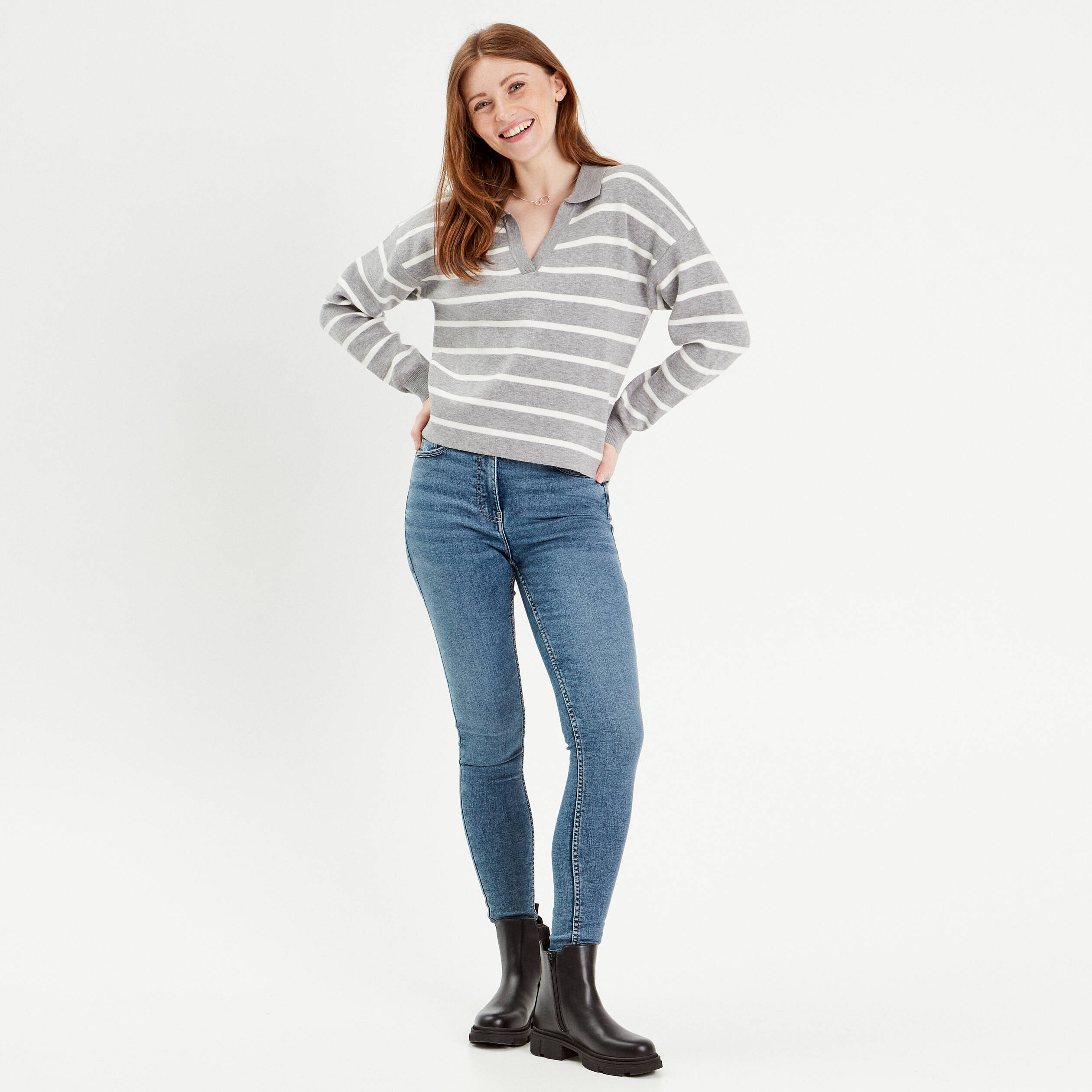 Jeans skinny taille haute denim double stone femme