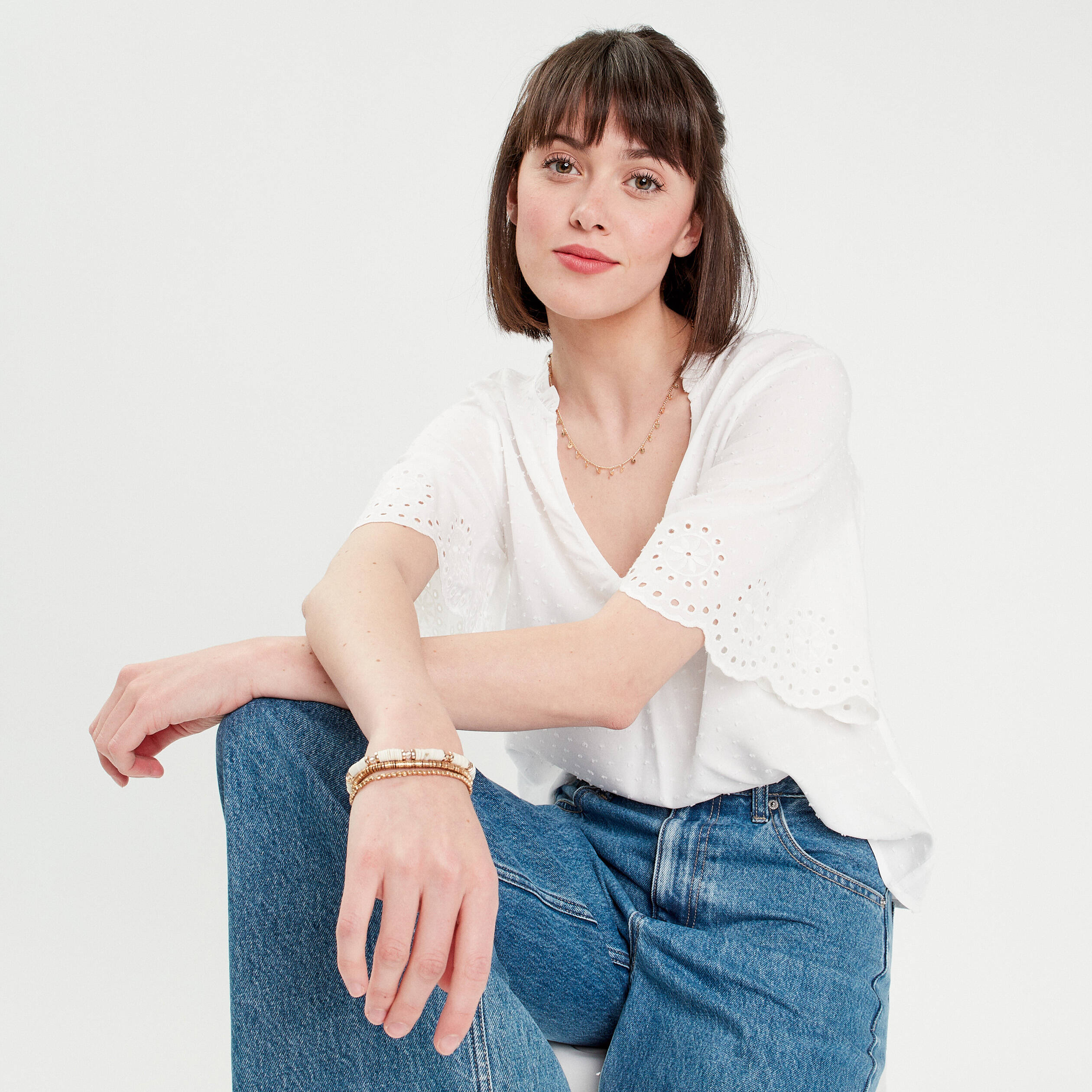 blouse manches courtes brodee blanc femme Blouse manches courtes brodée blanc femme