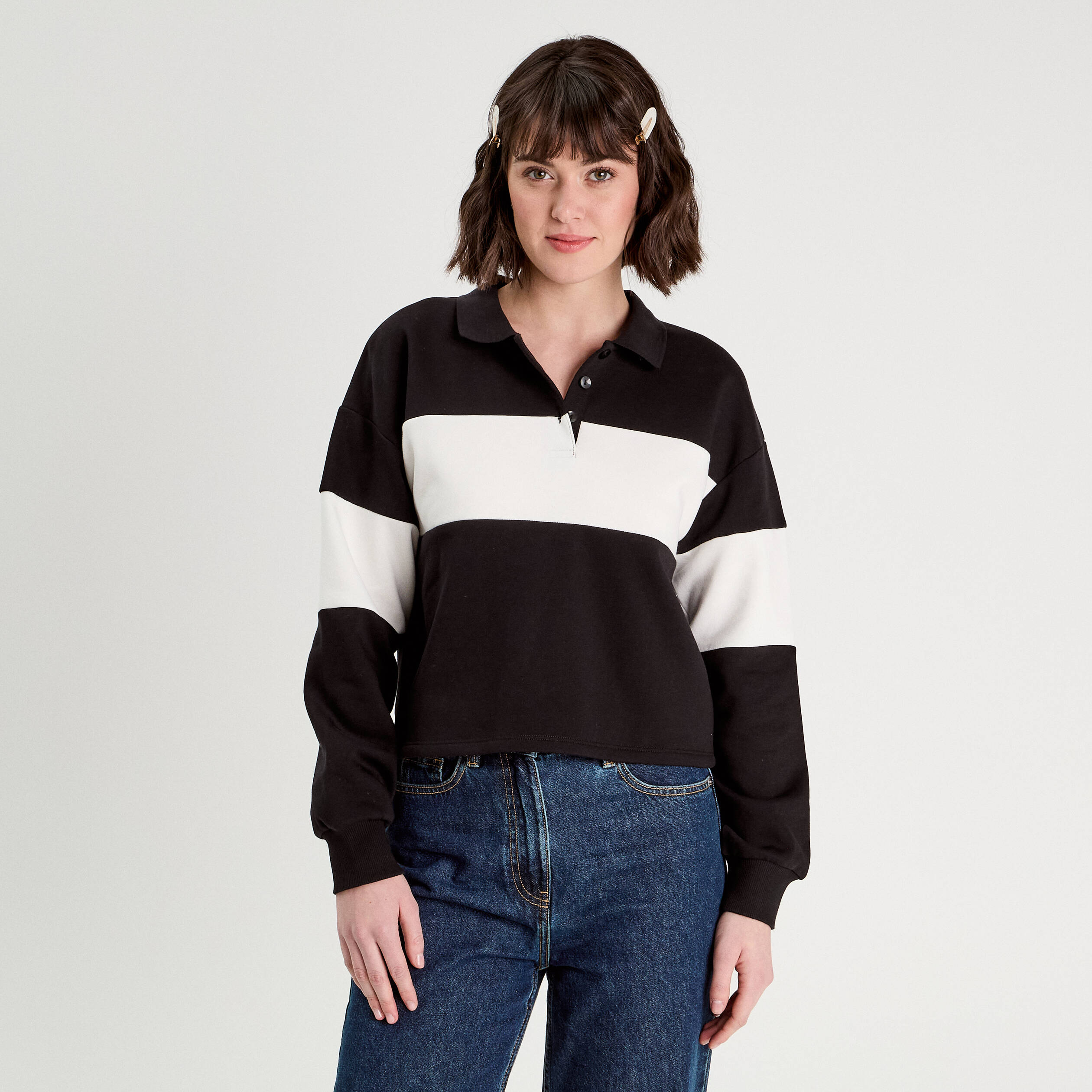 Polo manches longues noir femme