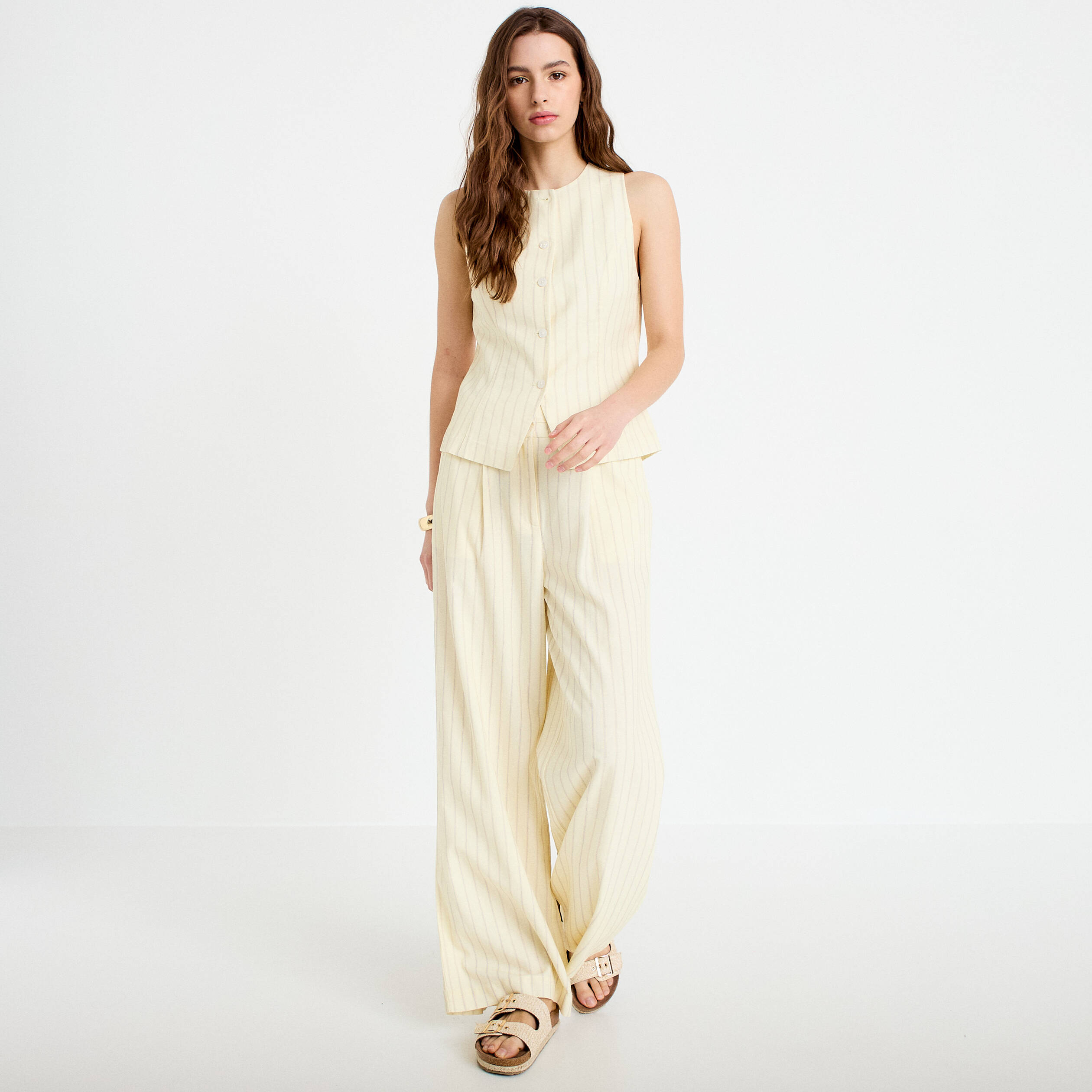 Pantalon large jaune pastel femme