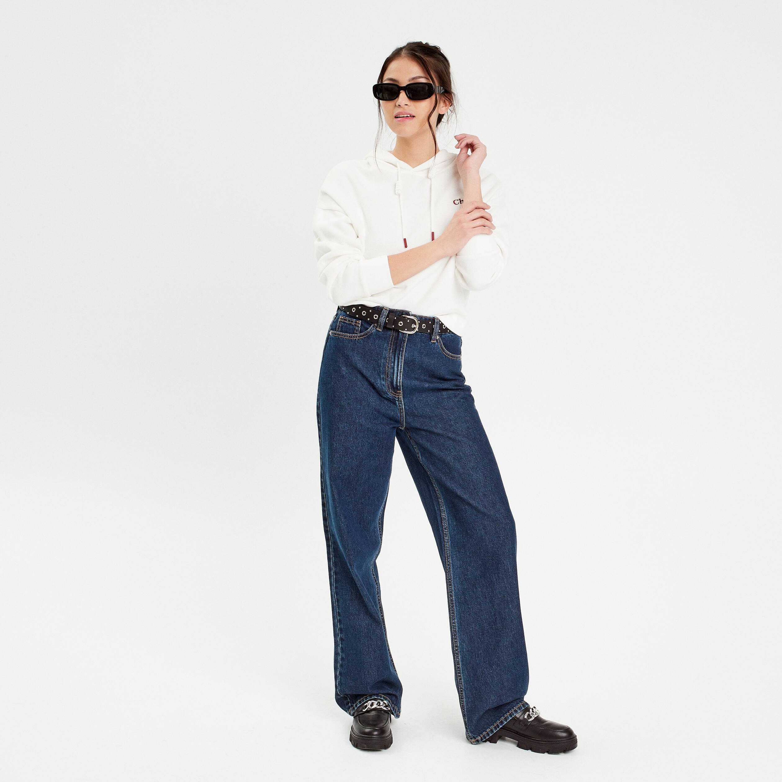 jeans wide leg taille haute denim brut femme Jeans wide leg taille haute denim brut femme