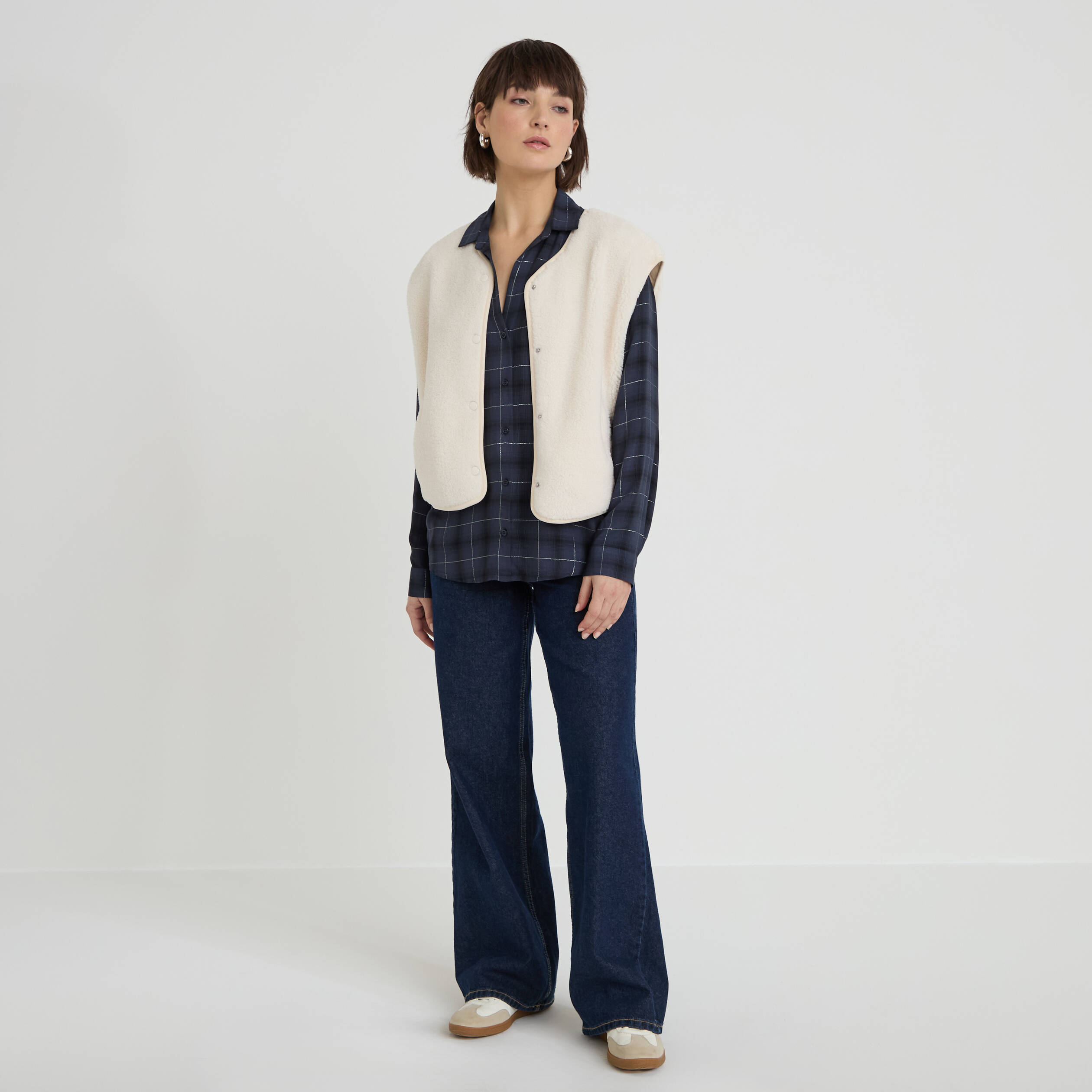 Chemise Femme Simms Cor3 Taille S - Bleu à Carreaux - Manches Longues Boutons Pression