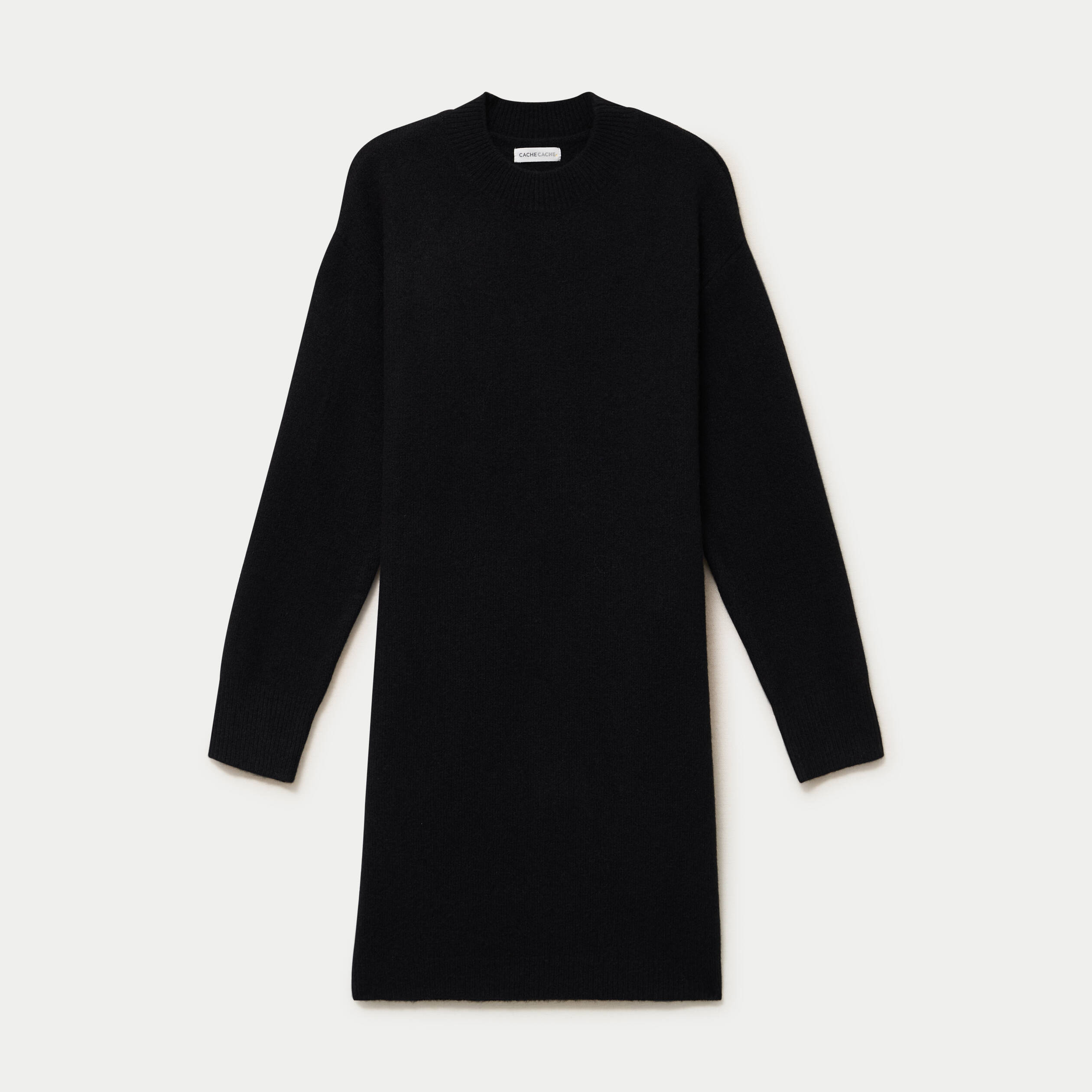Robe pull droite manches longues noir femme