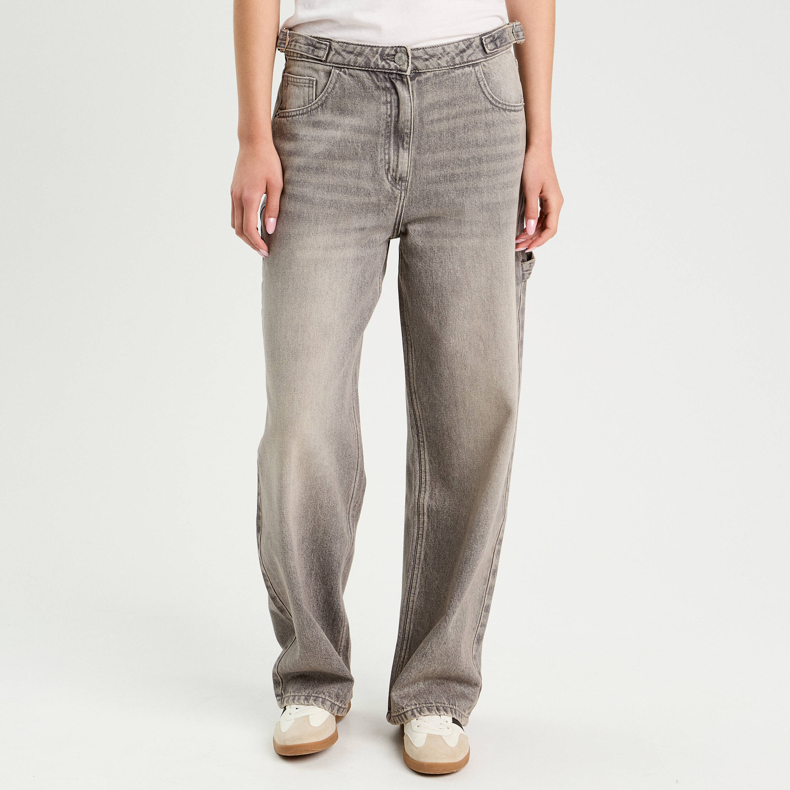 jeans large avec pattes denim gris femme Jeans large avec pattes denim gris femme