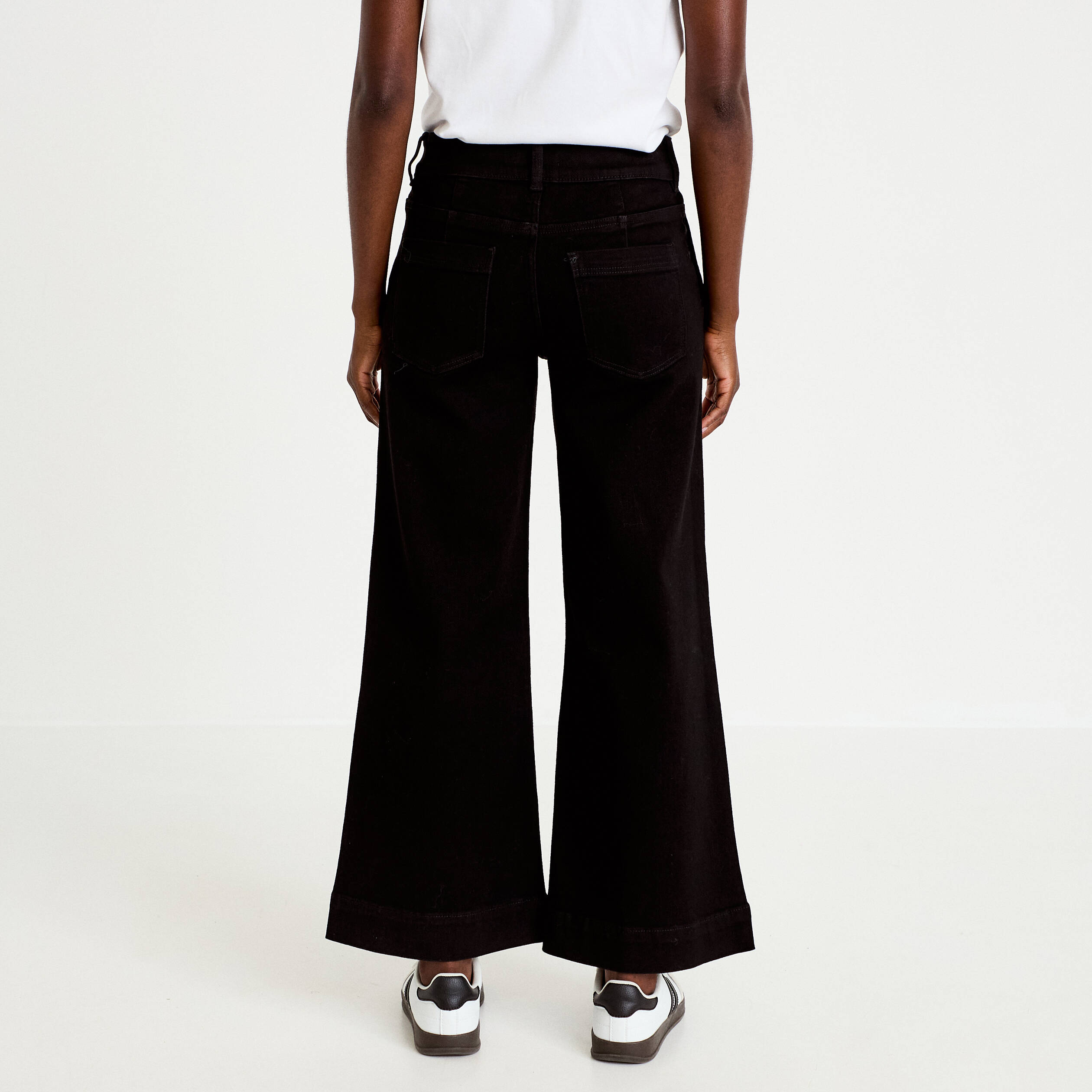 Jean wide leg cropped taille haute denim noir femme