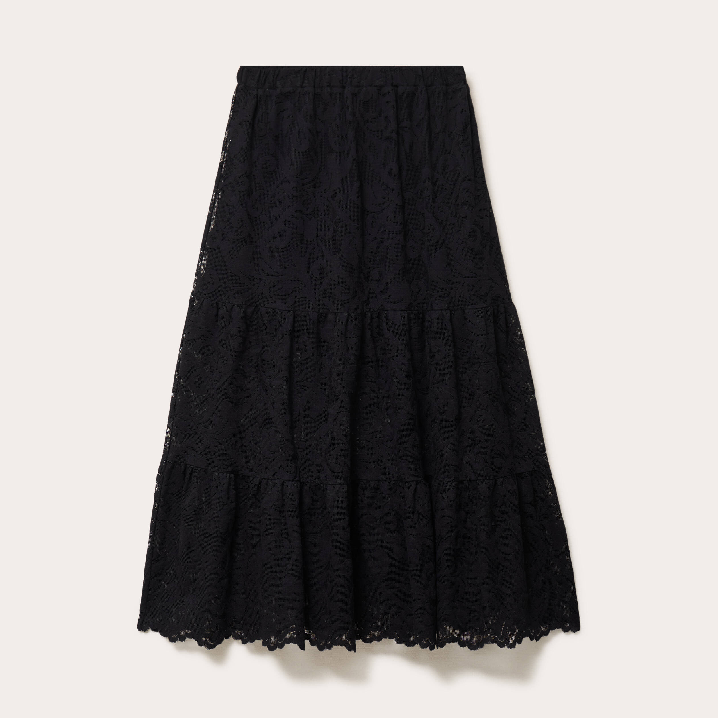 Jupe &eacute;vas&eacute;e longueur 3/4 dentelle noir femme