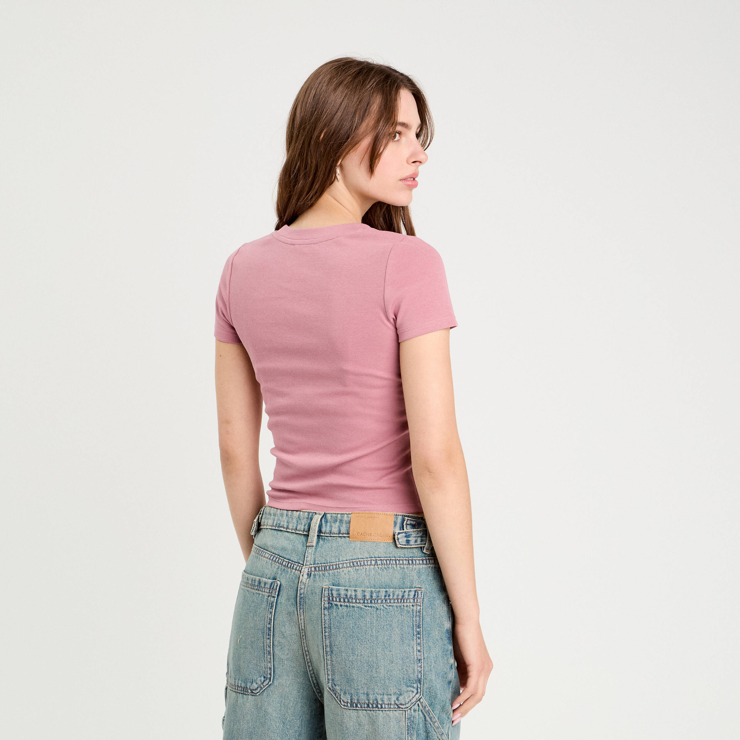 t shirt manches courtes ajuste vieux rose femme T-shirt manches courtes ajusté vieux rose femme