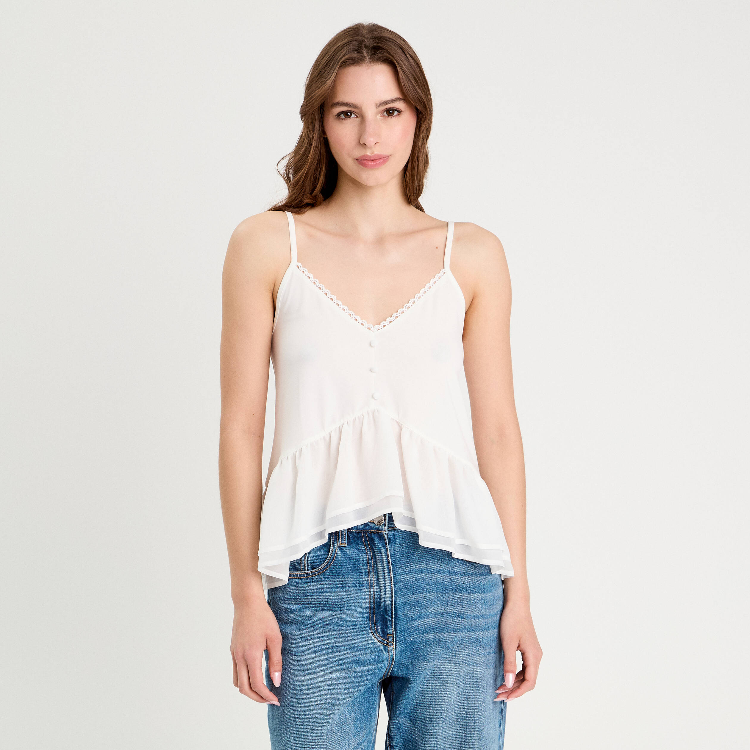 debardeur bretelles fines ecru femme Débardeur bretelles fines ecru femme