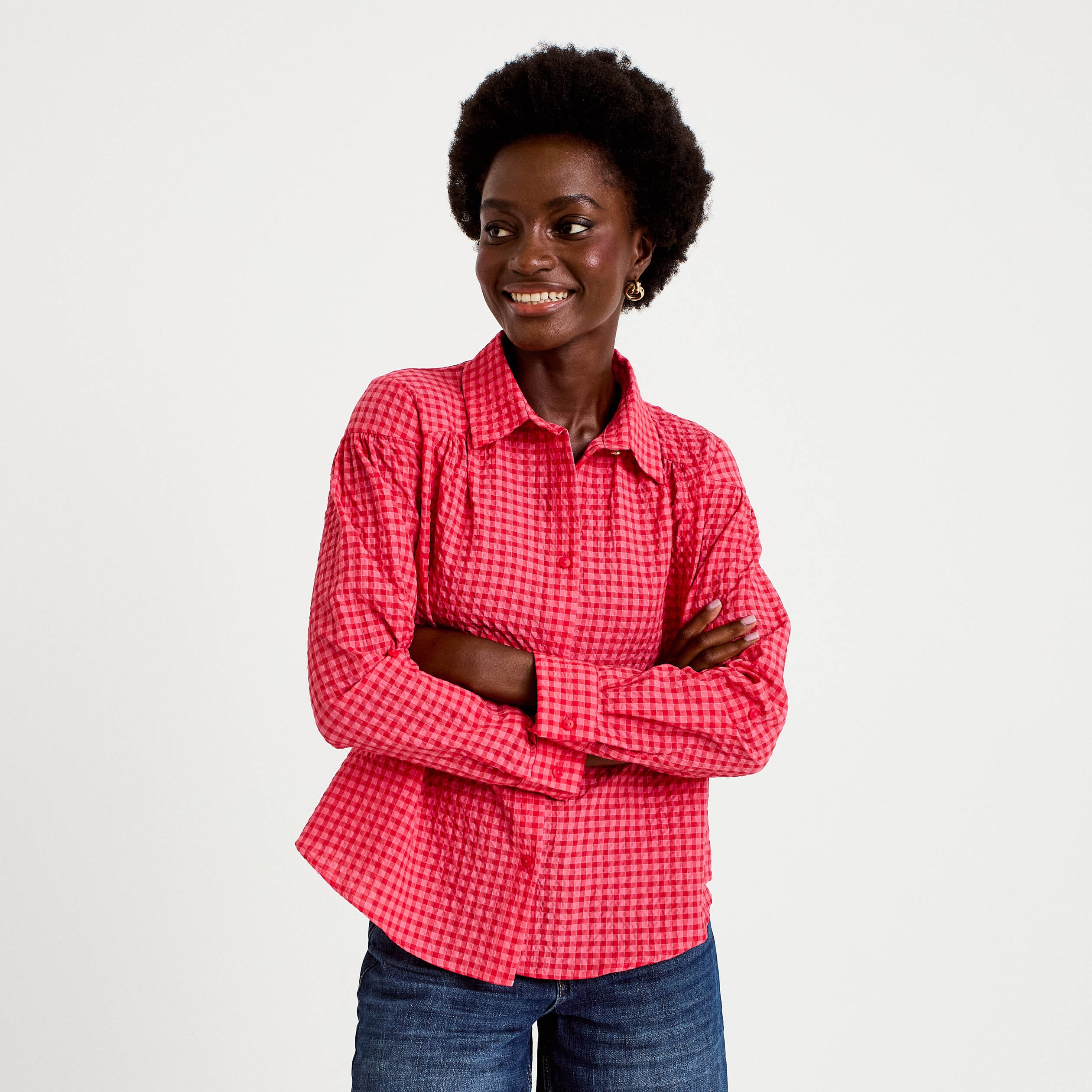 Chemise ample manches longues vichy rouge cerise femme