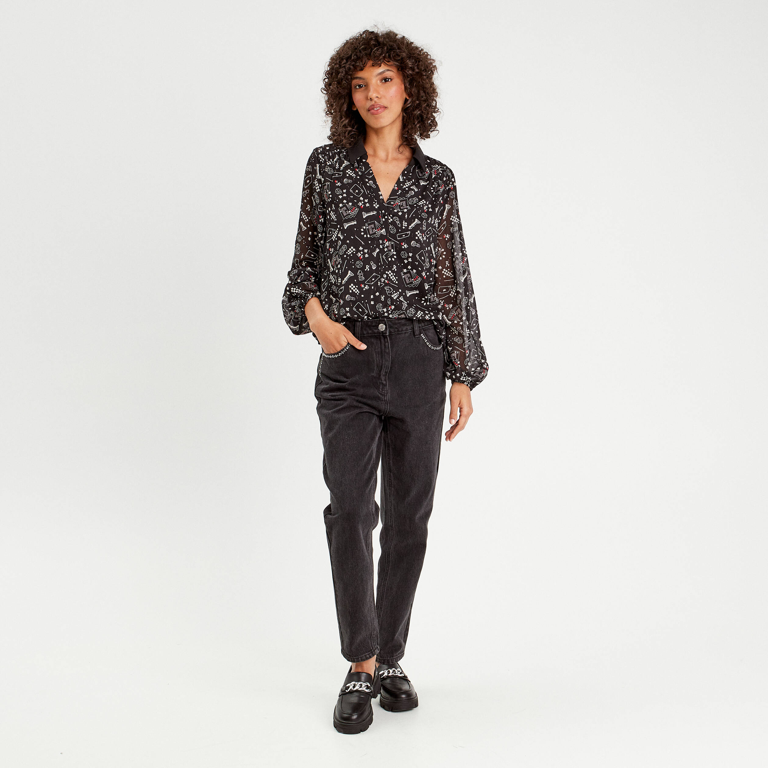 Chemise manches longues noir femme