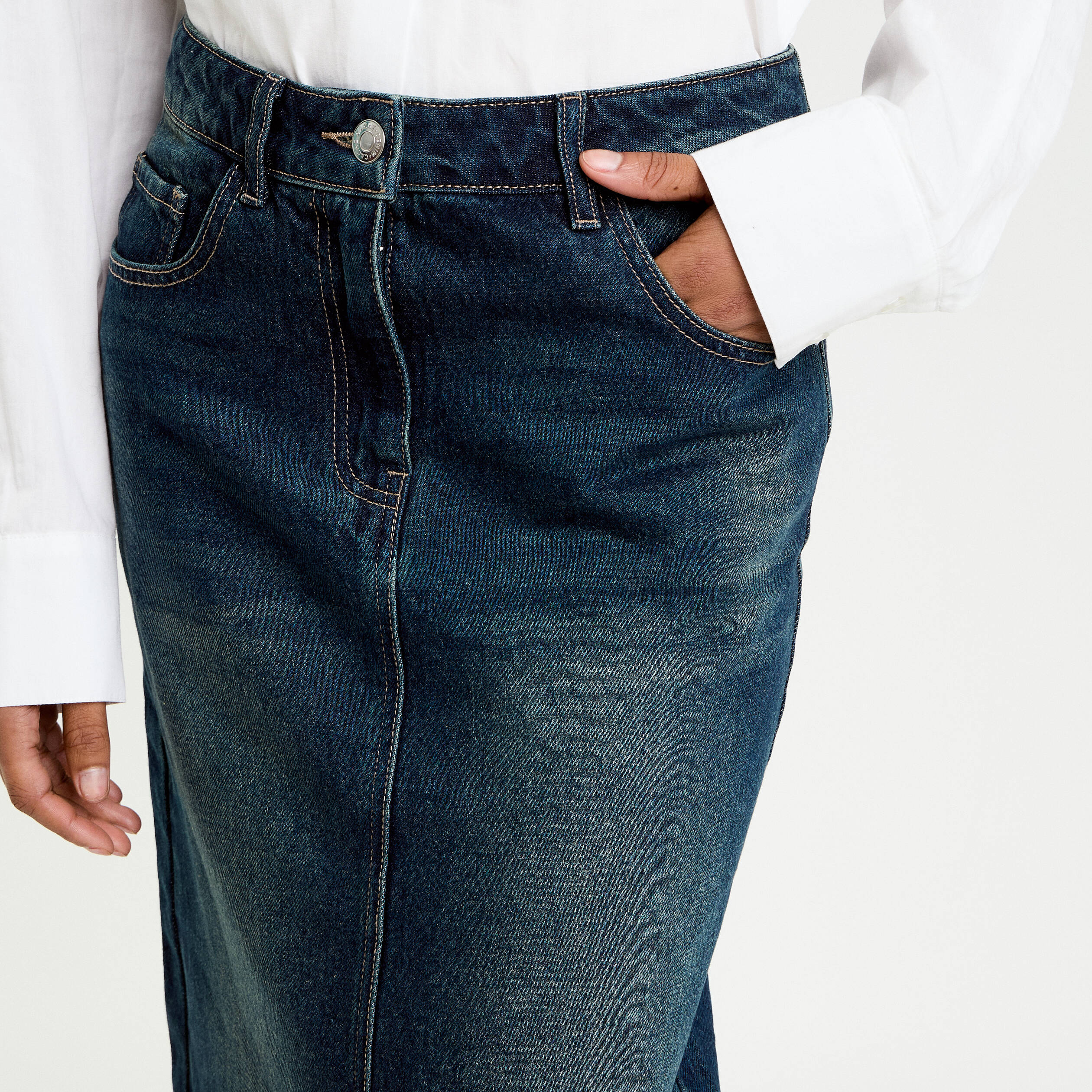 Jupe crayon taille standard bleu fonc&eacute; femme