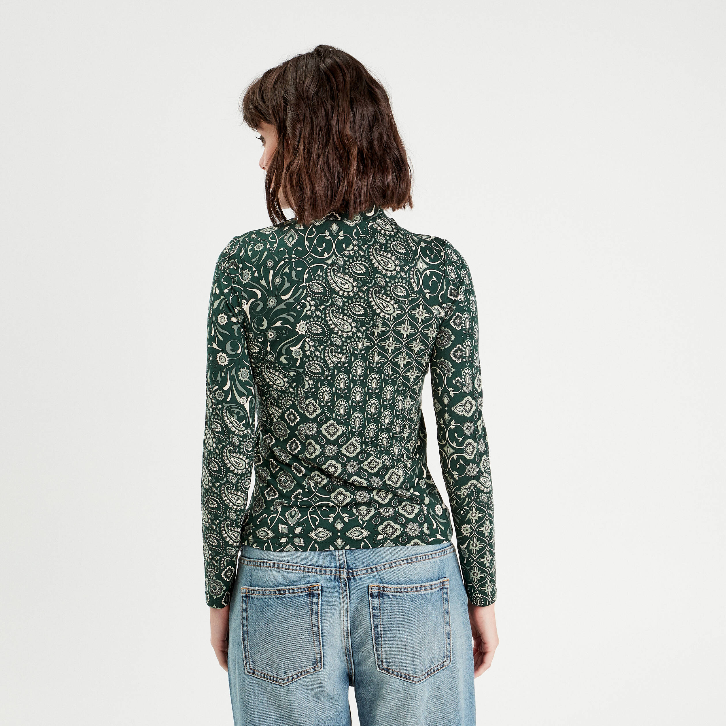 t shirt col montant vert femme T-shirt col montant vert femme