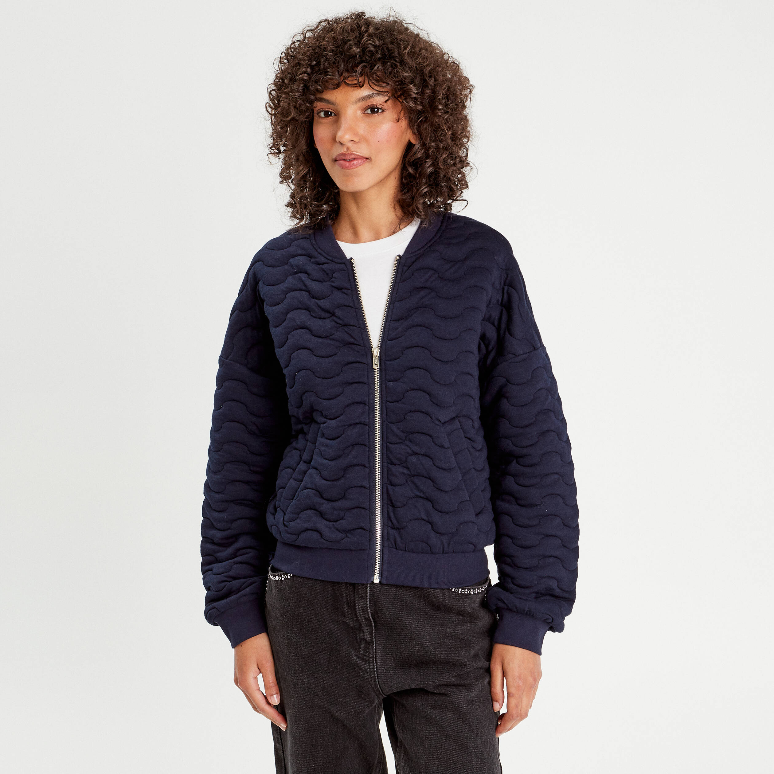 veste matelasse zippe bleu marine femme Veste matelassé zippé bleu marine femme