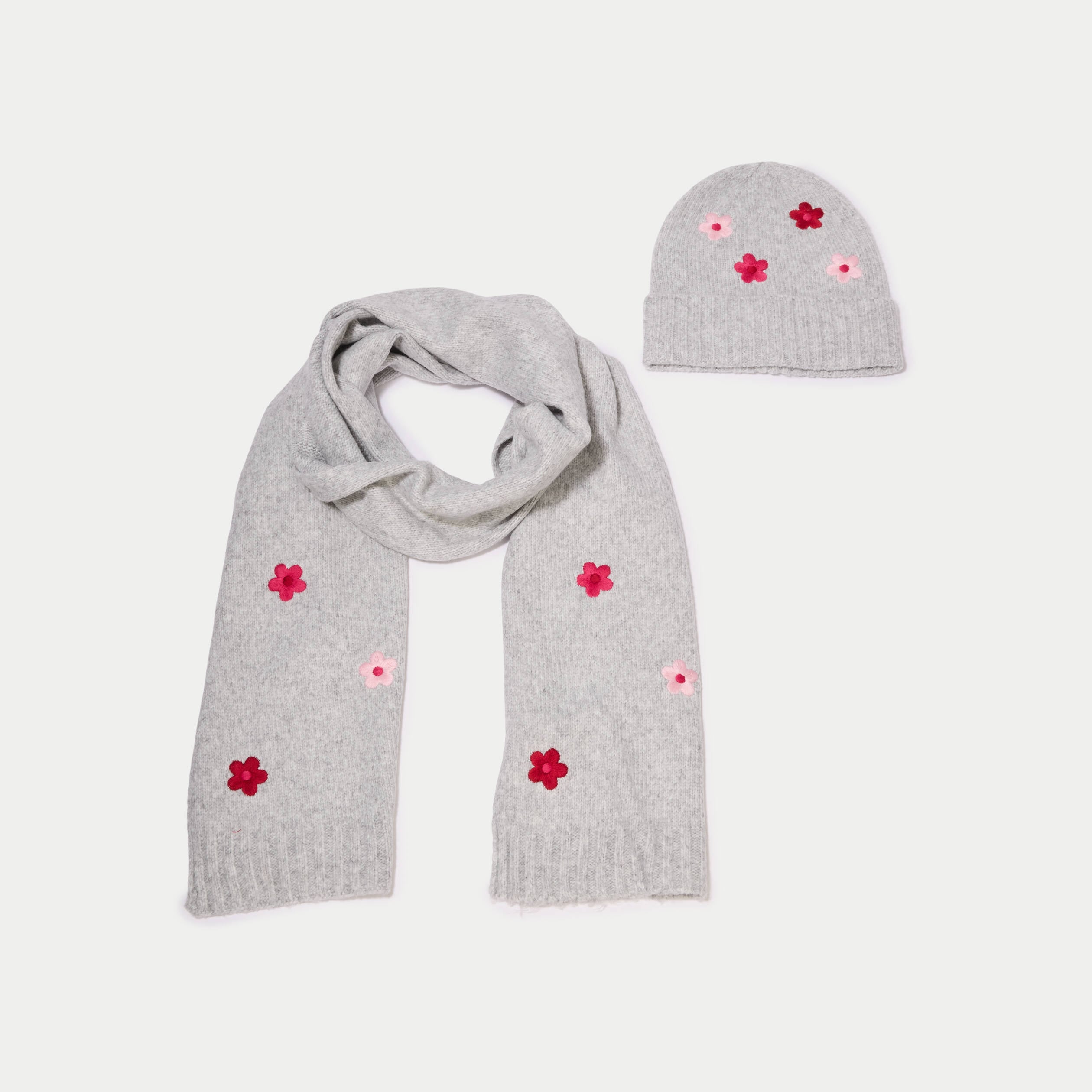 Lot &eacute;charpe bonnet avec broderie gris fonc&eacute; femme