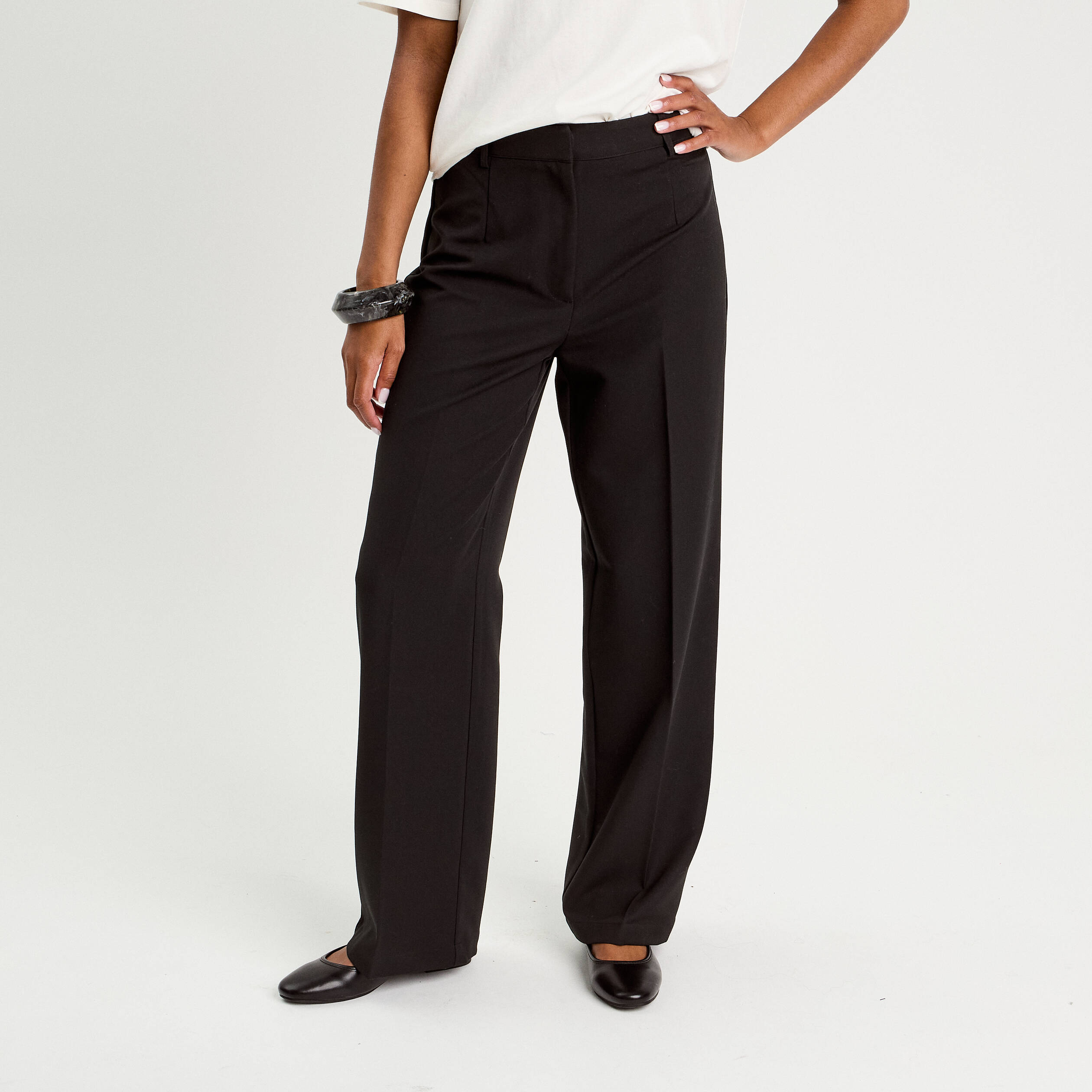 Pantalon bootcut taille haute noir femme