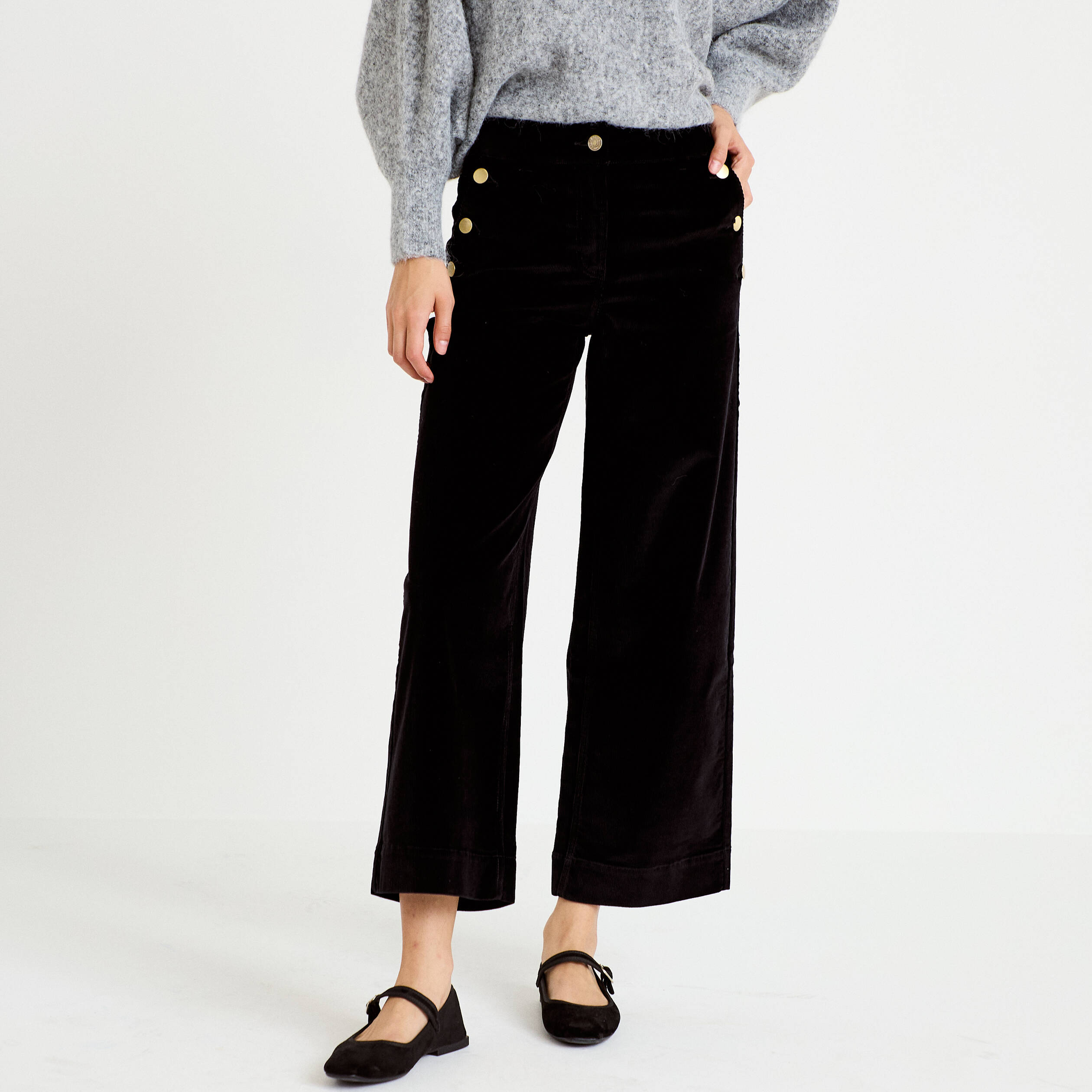 Pantalon taille haute velours noir femme
