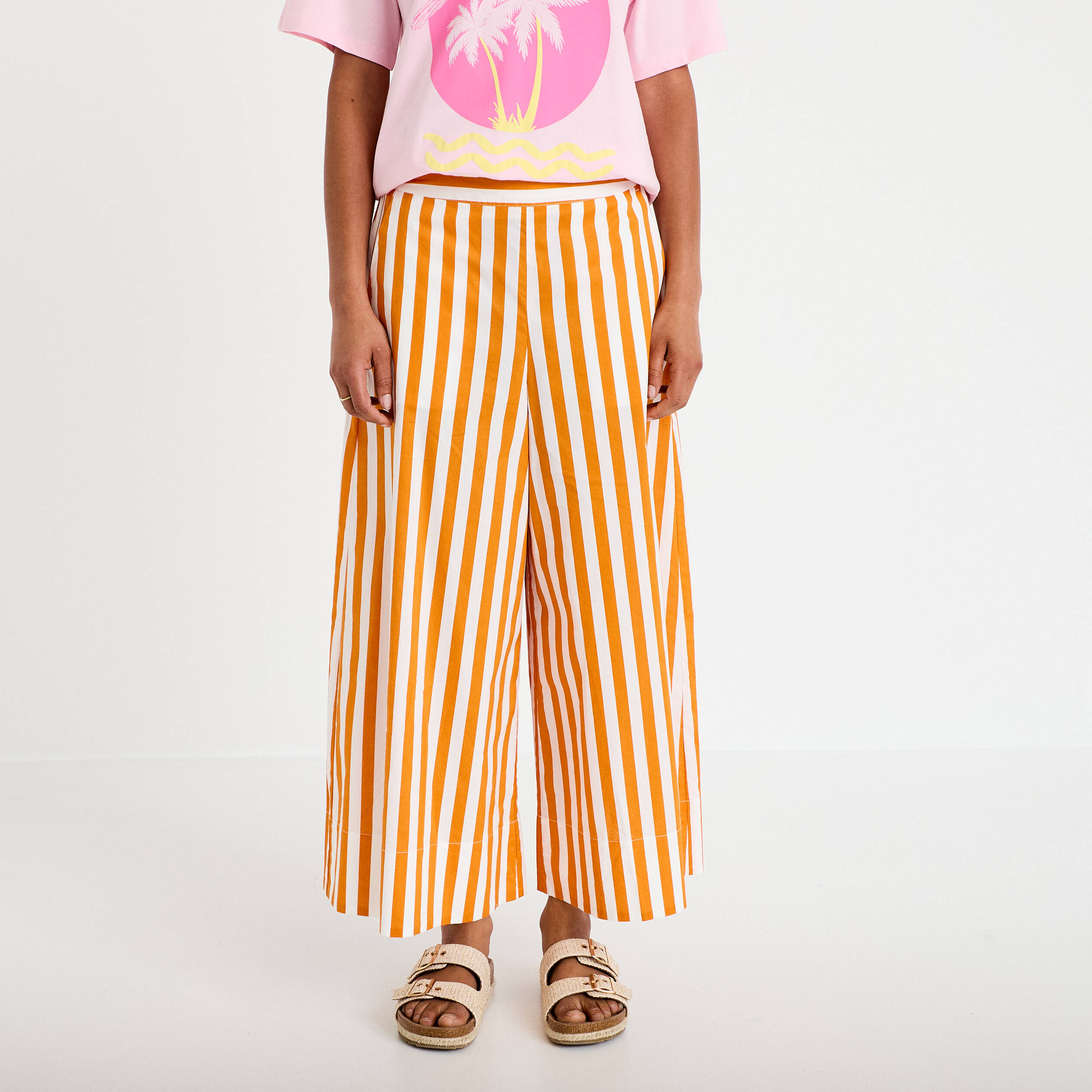 Pantalon jupe-culotte orange fluo femme