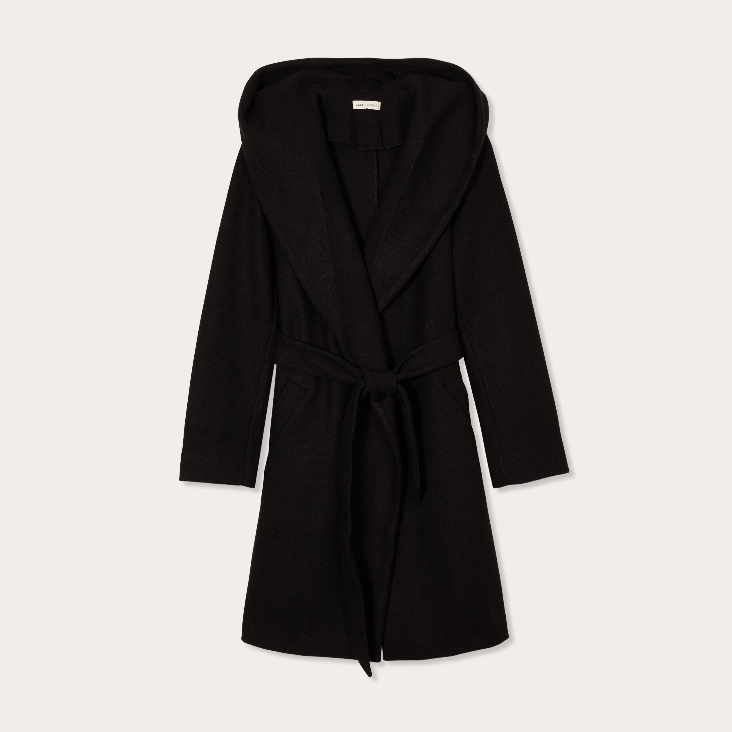 manteau ceinture a capuche noir femme Manteau ceinturé à capuche noir femme