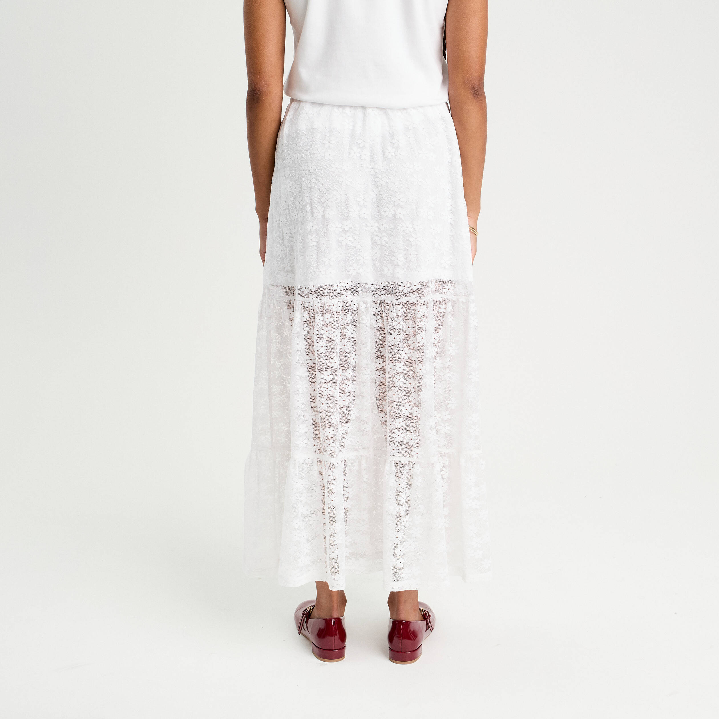 jupe longue evasee dentelle blanc femme Jupe longue évasée dentelle blanc femme