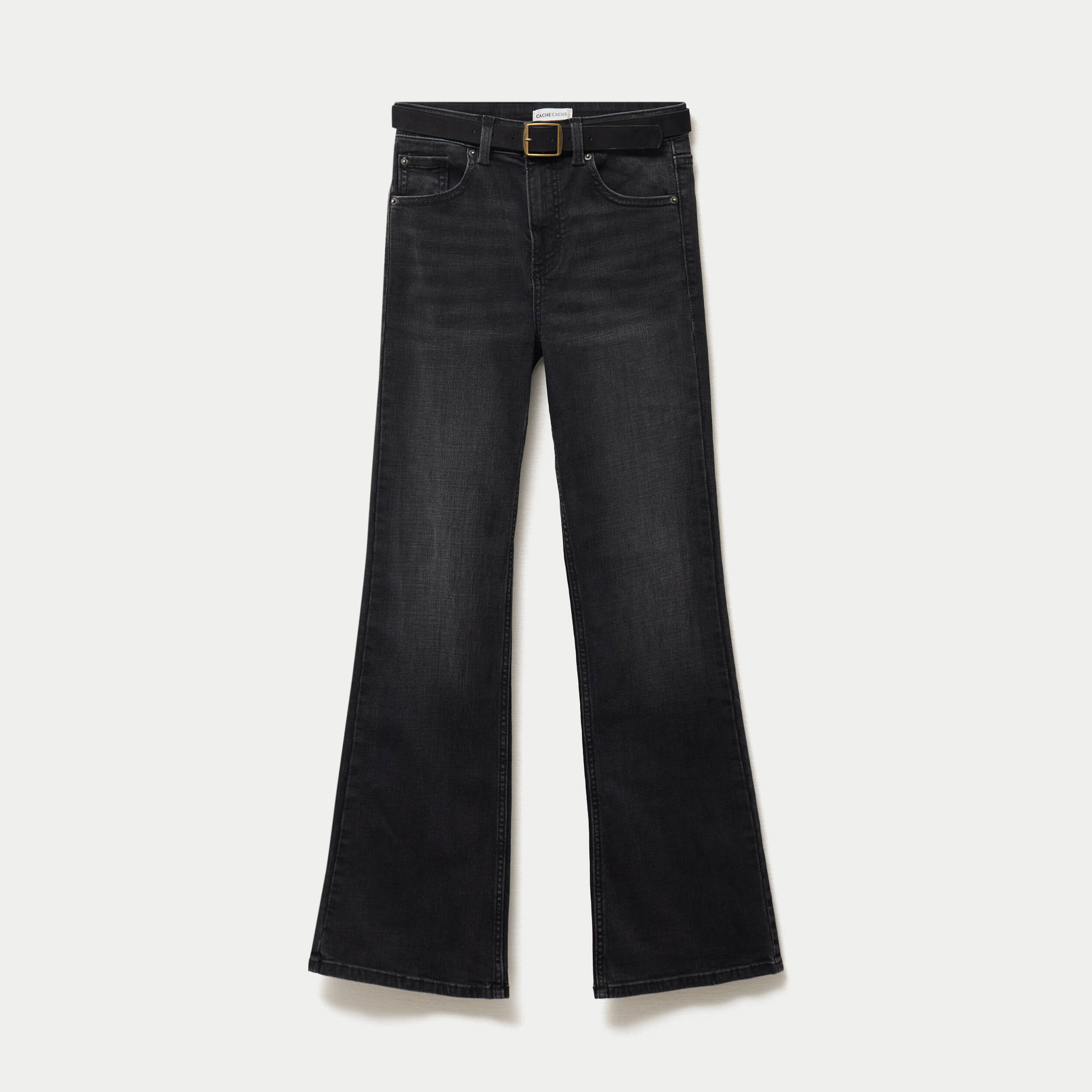 Jean bootcut avec ceinture amovible denim noir femme