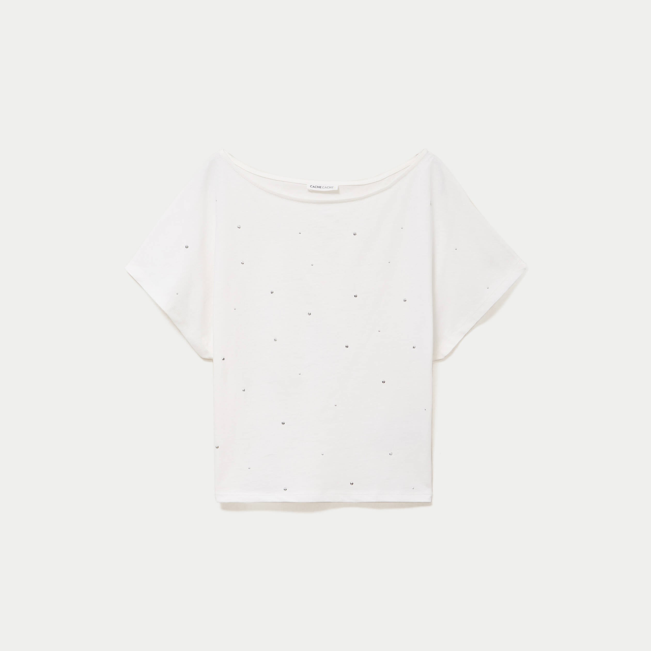 T-shirt col bateau manches courtes ecru femme