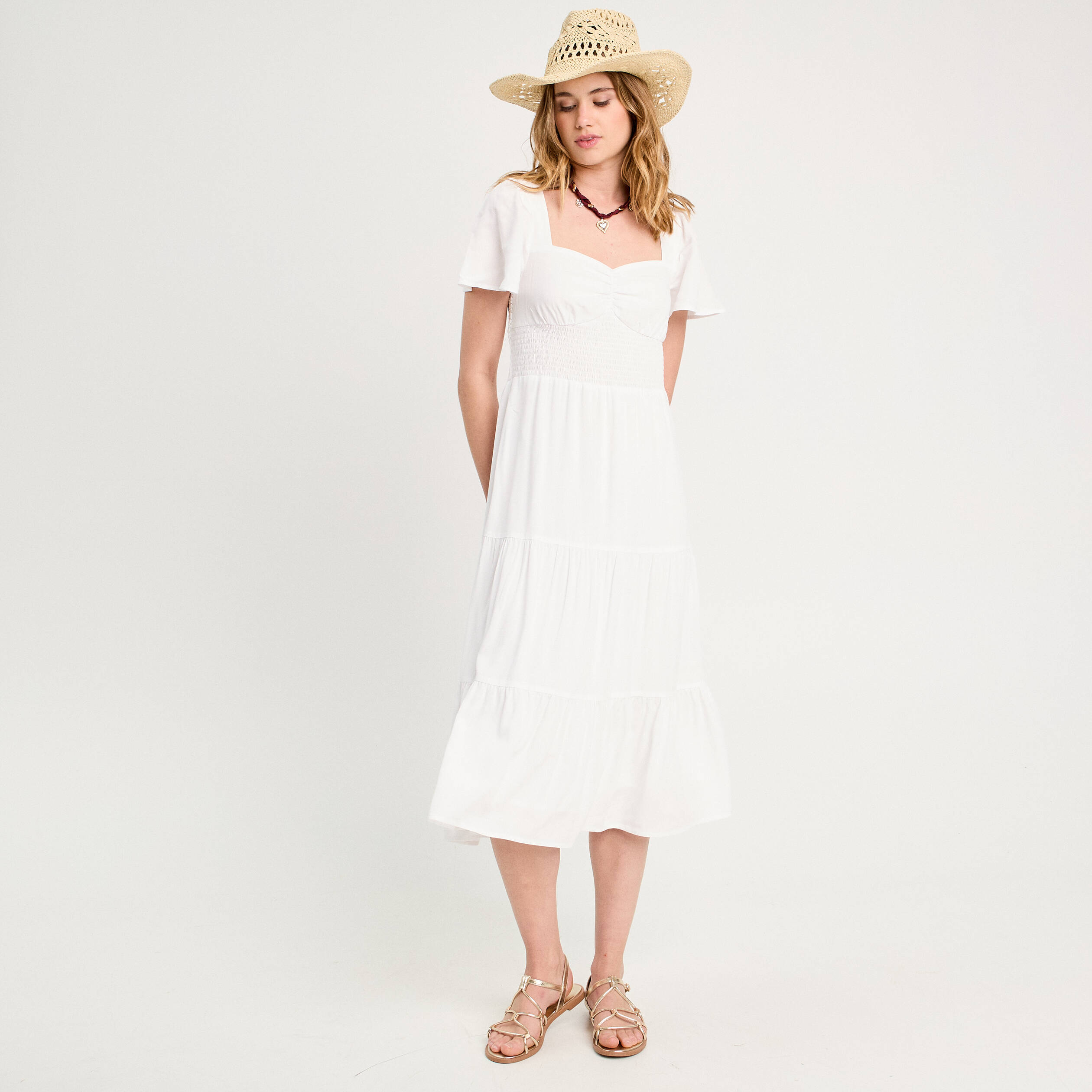 robe longue evasee blanc femme Robe longue évasée blanc femme