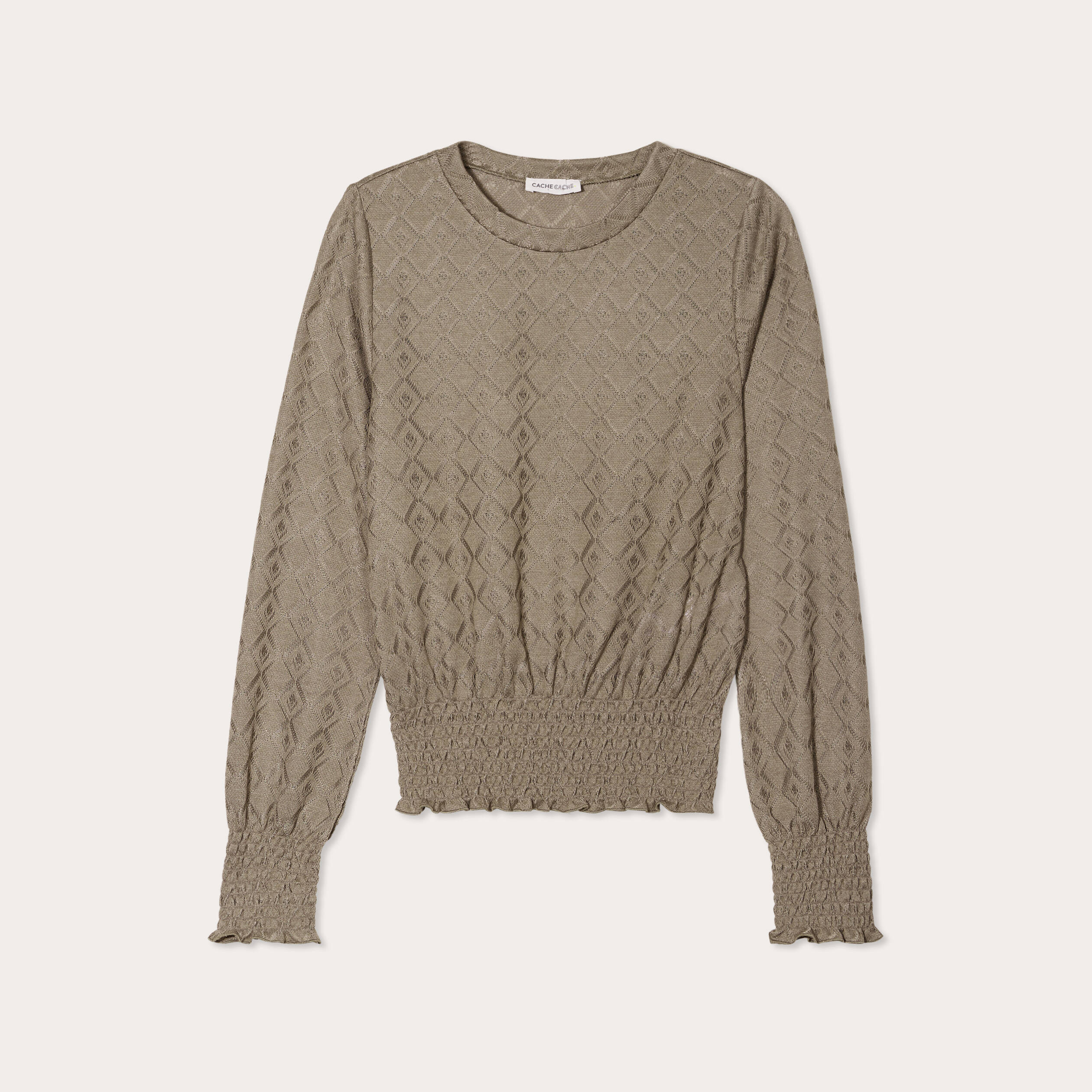 blouse smockee manches longues vert kaki femme Blouse smockée manches longues vert kaki femme