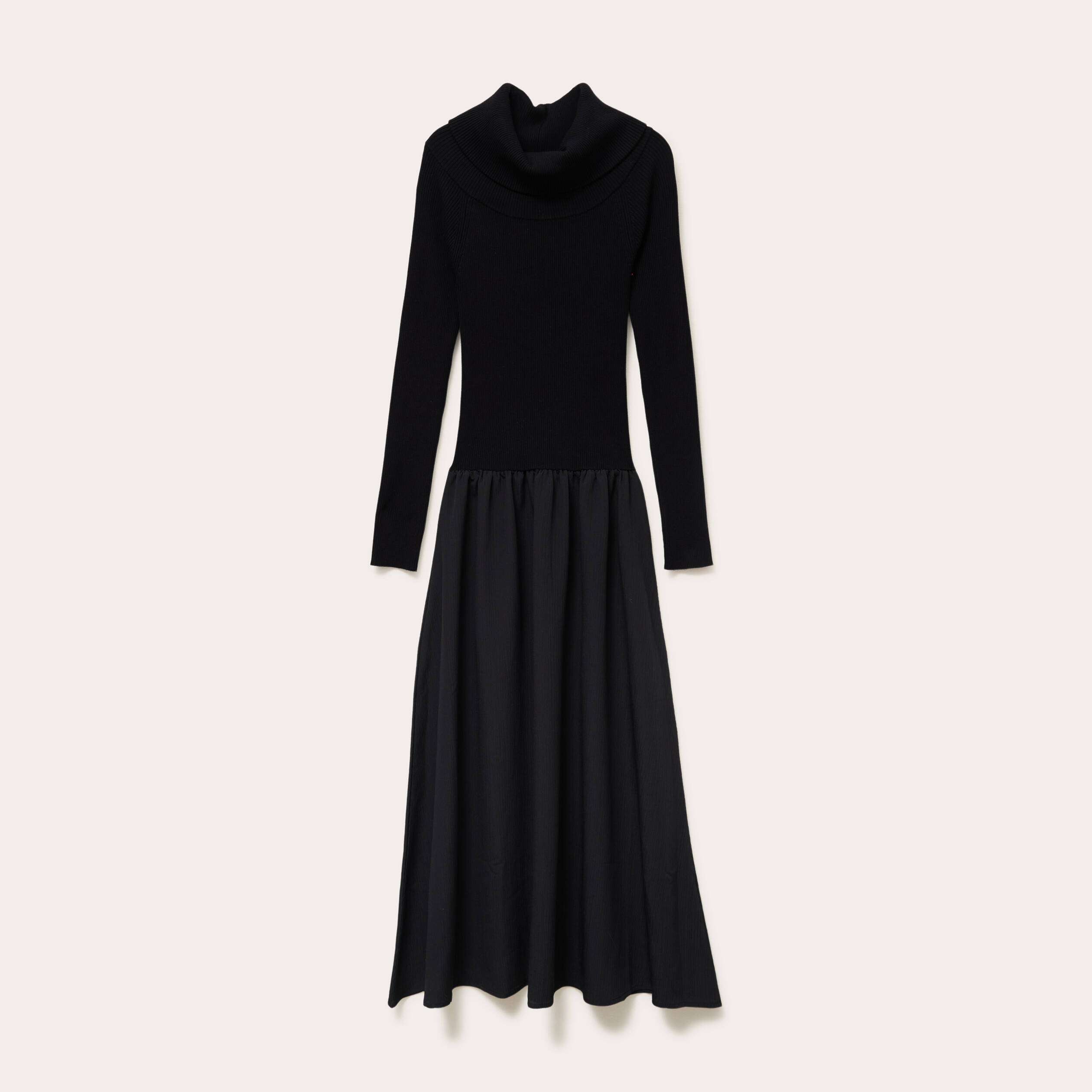 Robe longue effet 2-en-1 col bardot noir femme
