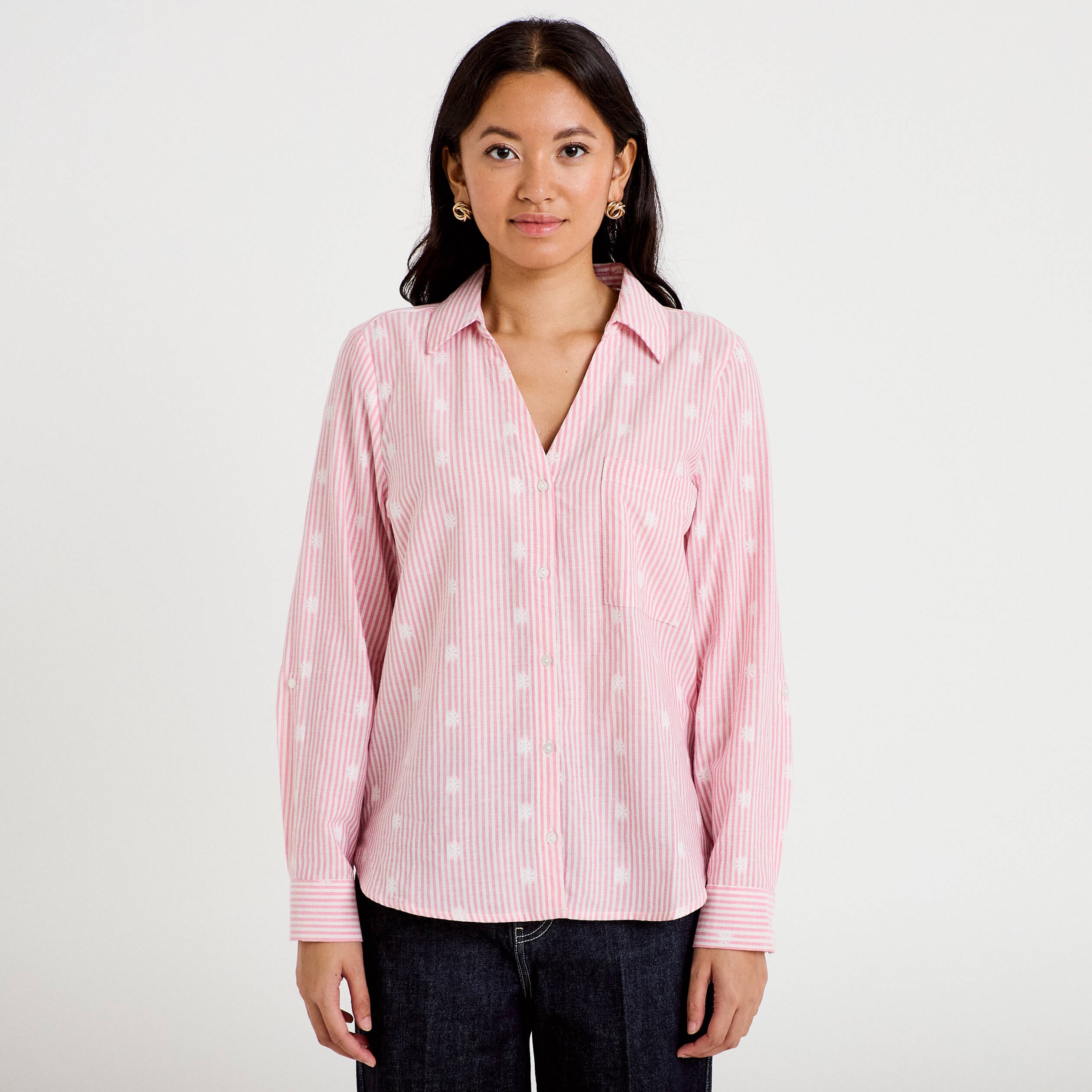 Chemise droite manches longues rouge femme