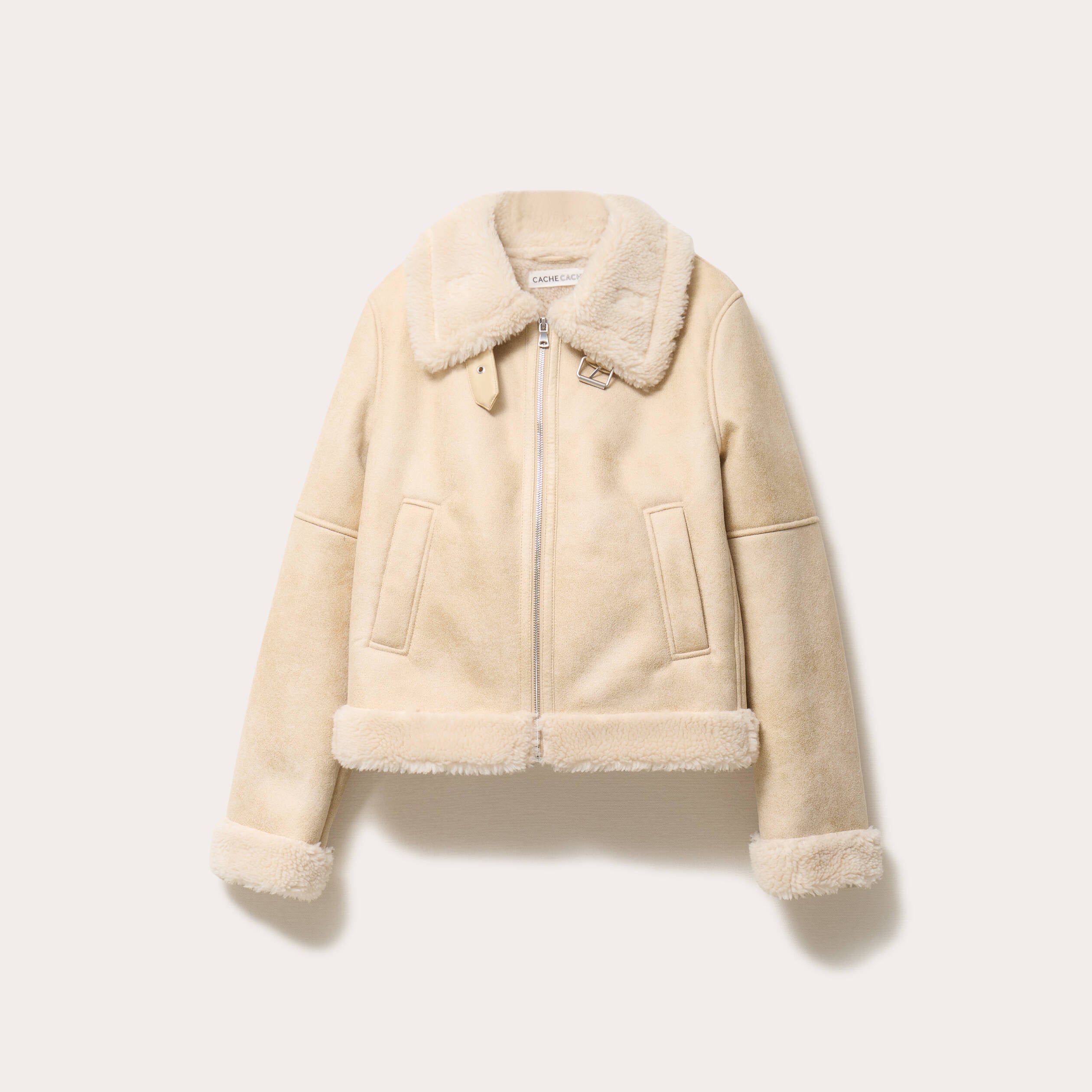 Blouson simili cuir sable femme