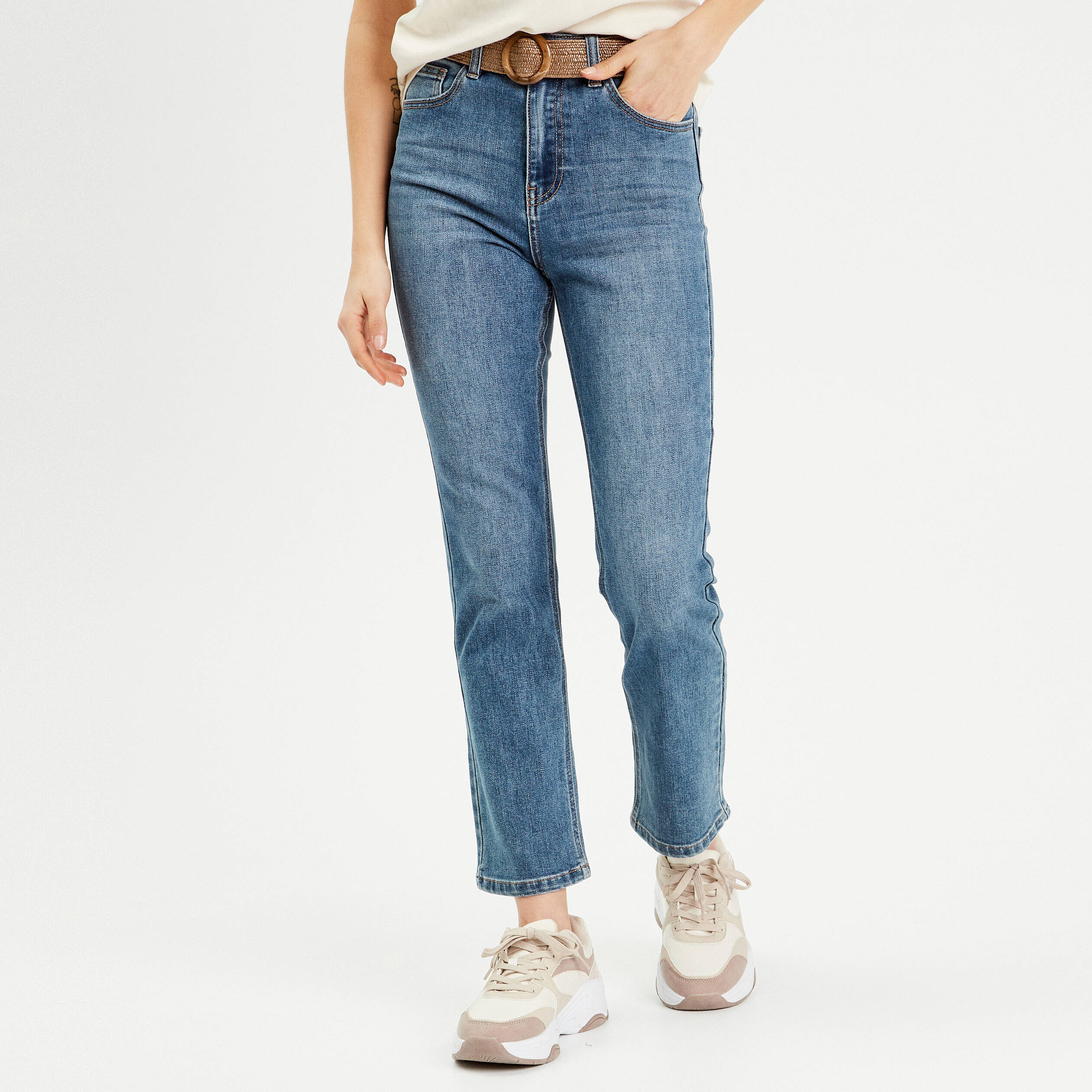 Jean bootcut cropped taille haute denim double stone femme