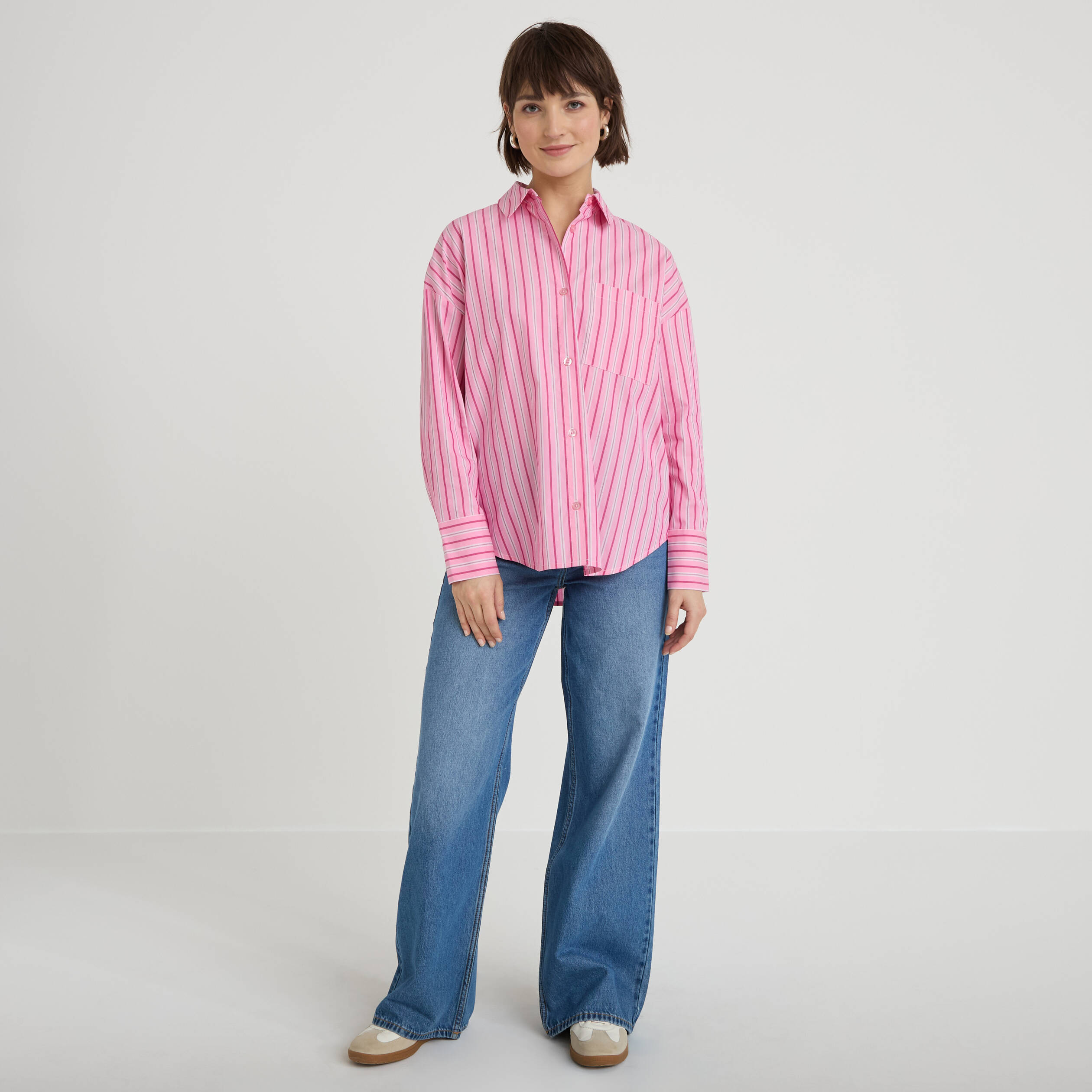 Chemise manches 3/4 contenant du lin rose vif femme | Cache Cache