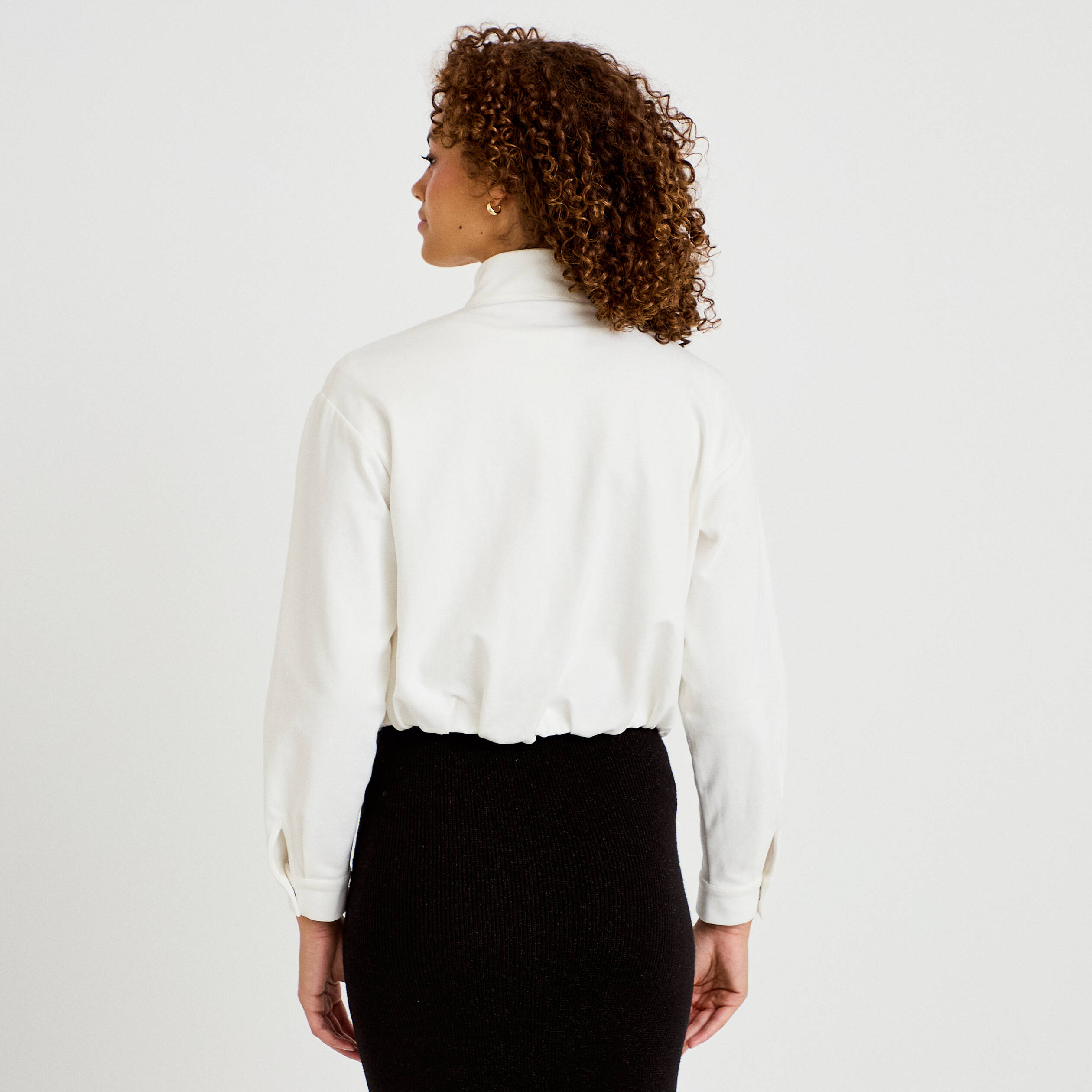 Veste cropped bas resserr&eacute; ecru femme