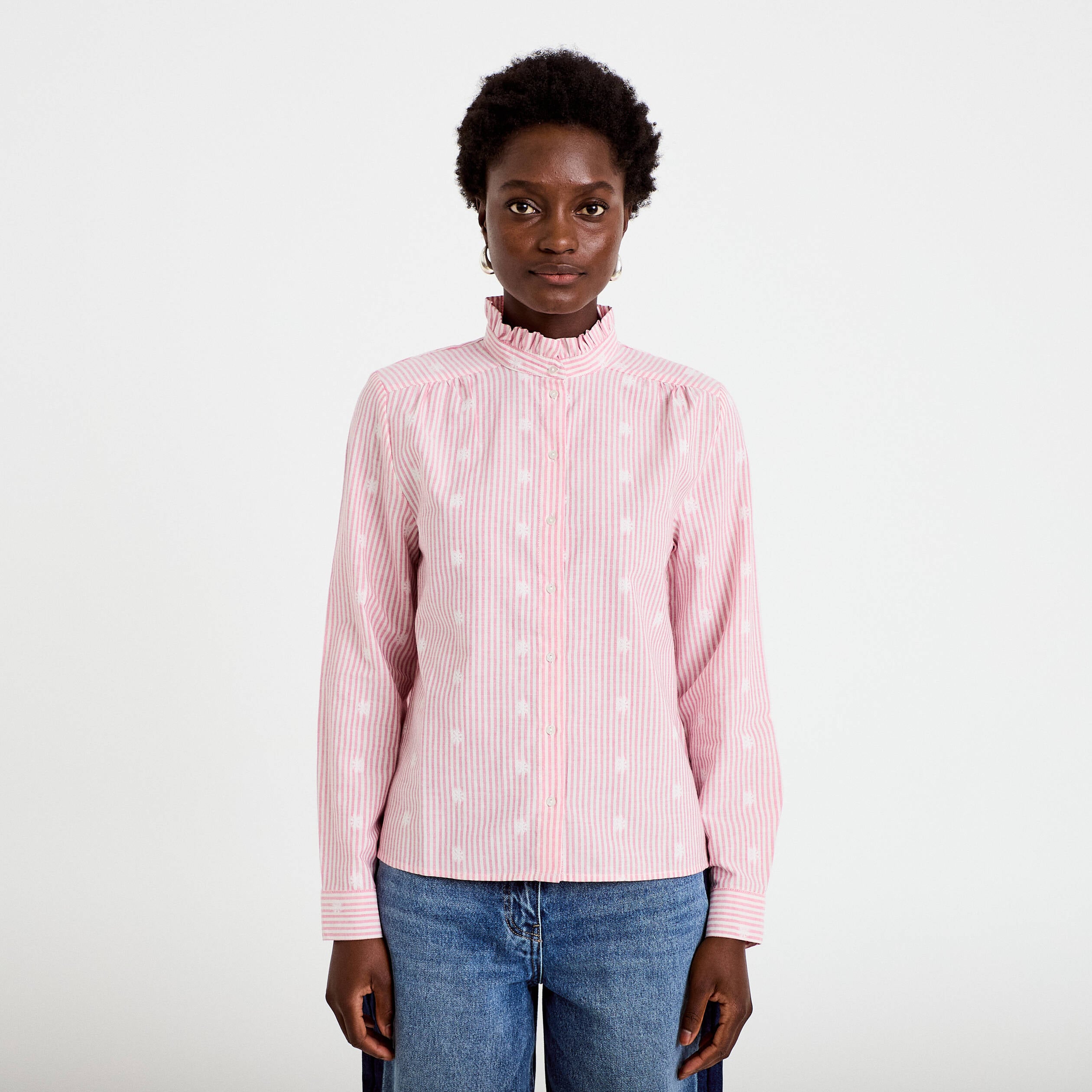 Chemise droite manches longues rouge clair femme