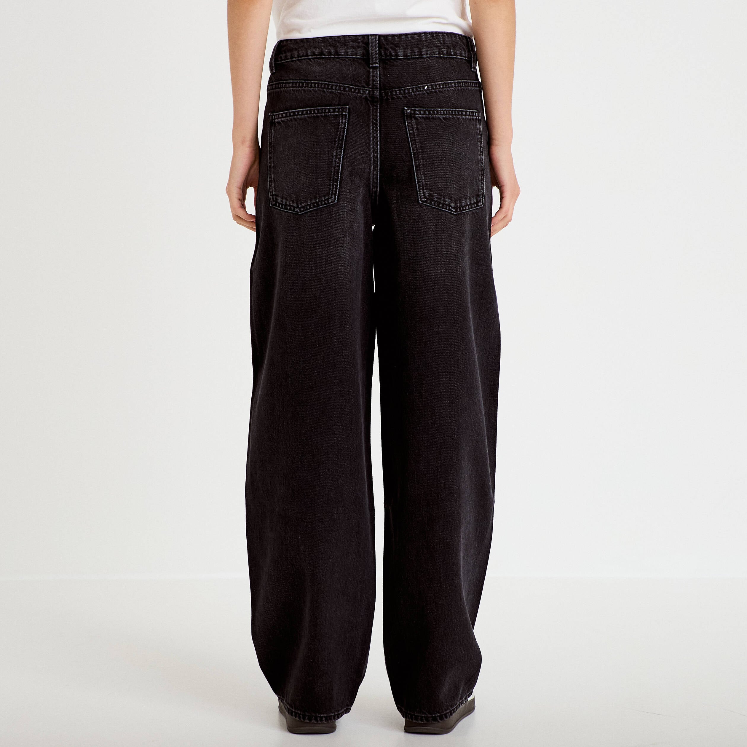 Jean barrel taille haute denim noir femme