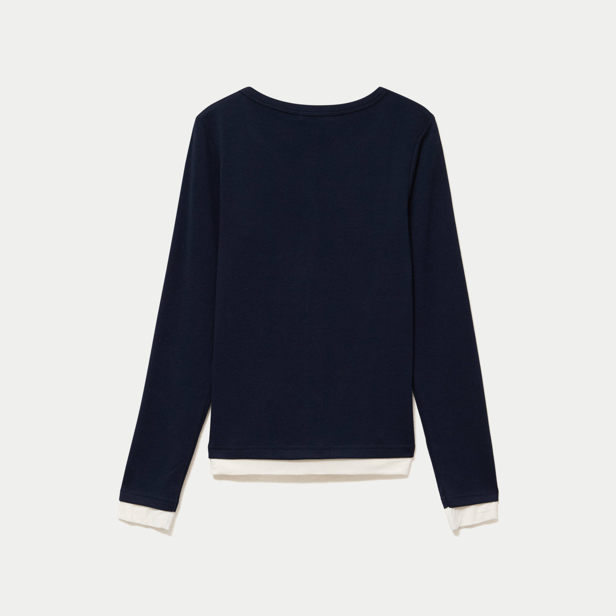 Top col rond manches longues bleu marine femme