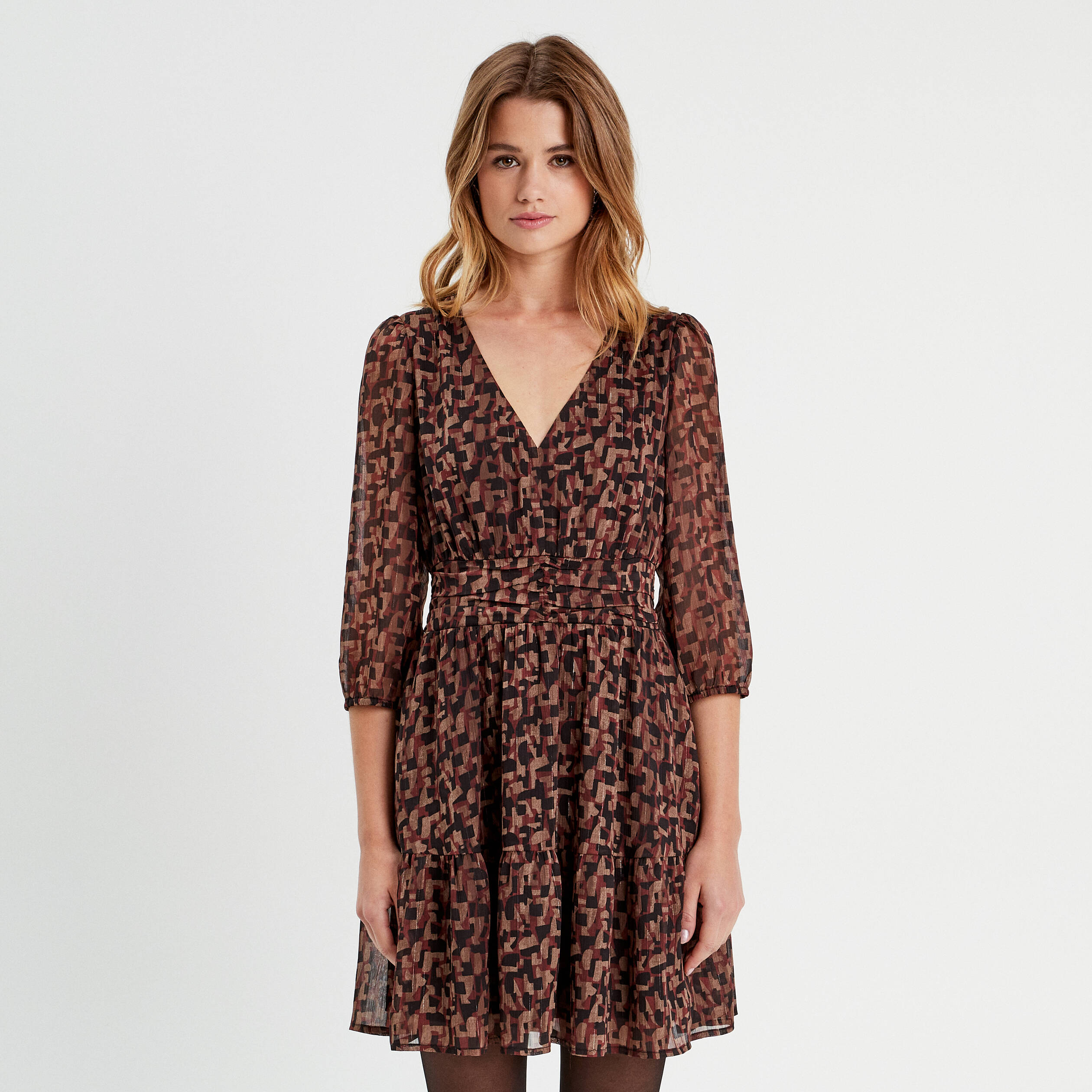 robe evasee manches 34 marron femme Robe évasée manches 3/4 marron femme