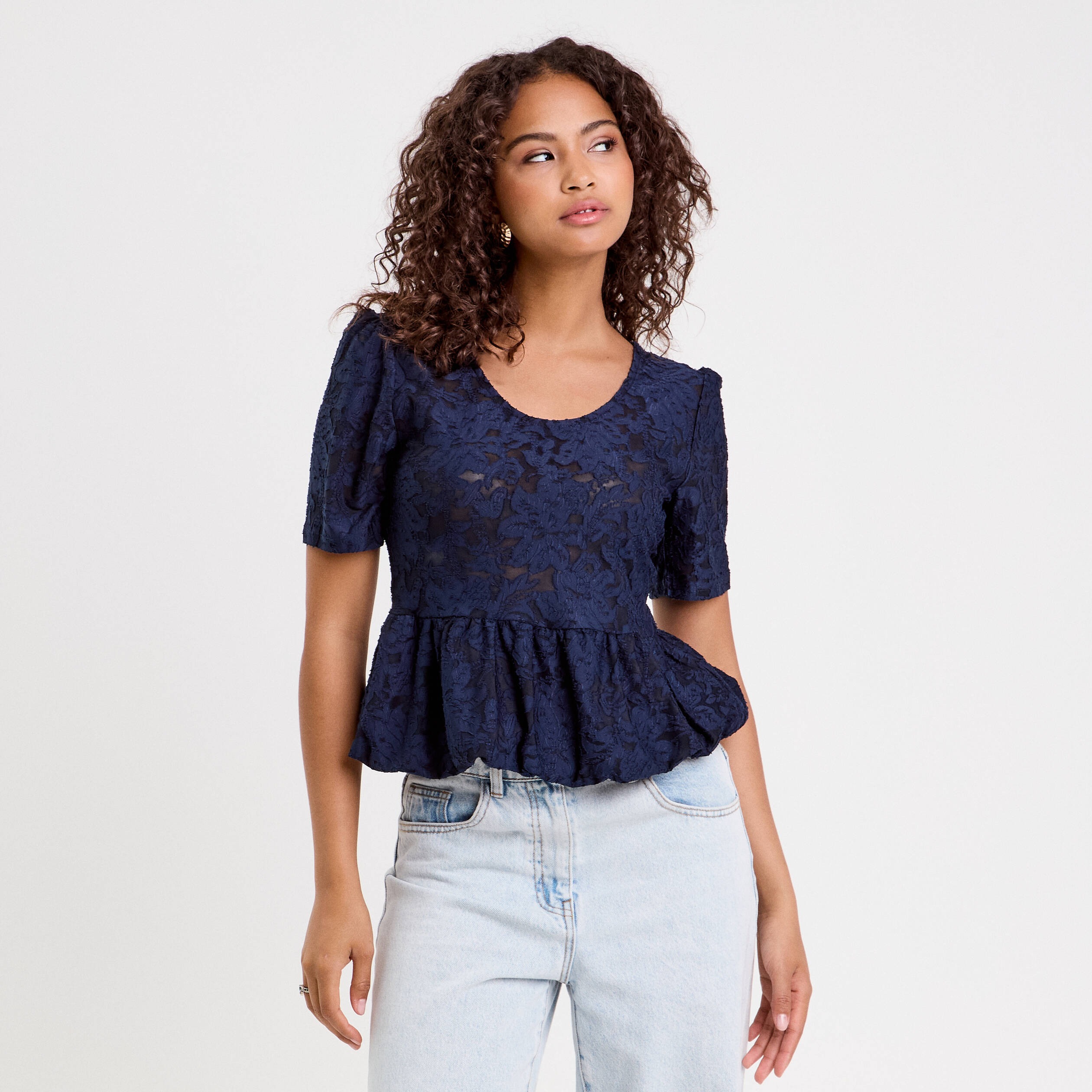 blouse manches courtes bleu fonce femme Blouse manches courtes bleu foncé femme