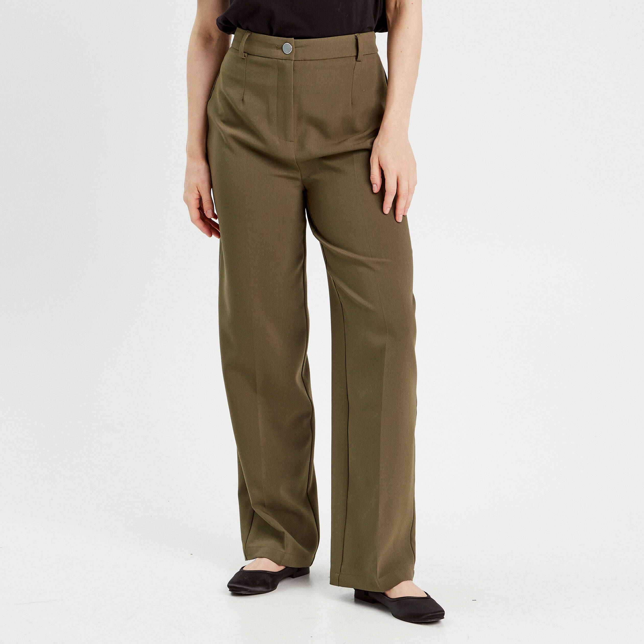 Pantalon city large vert kaki femme