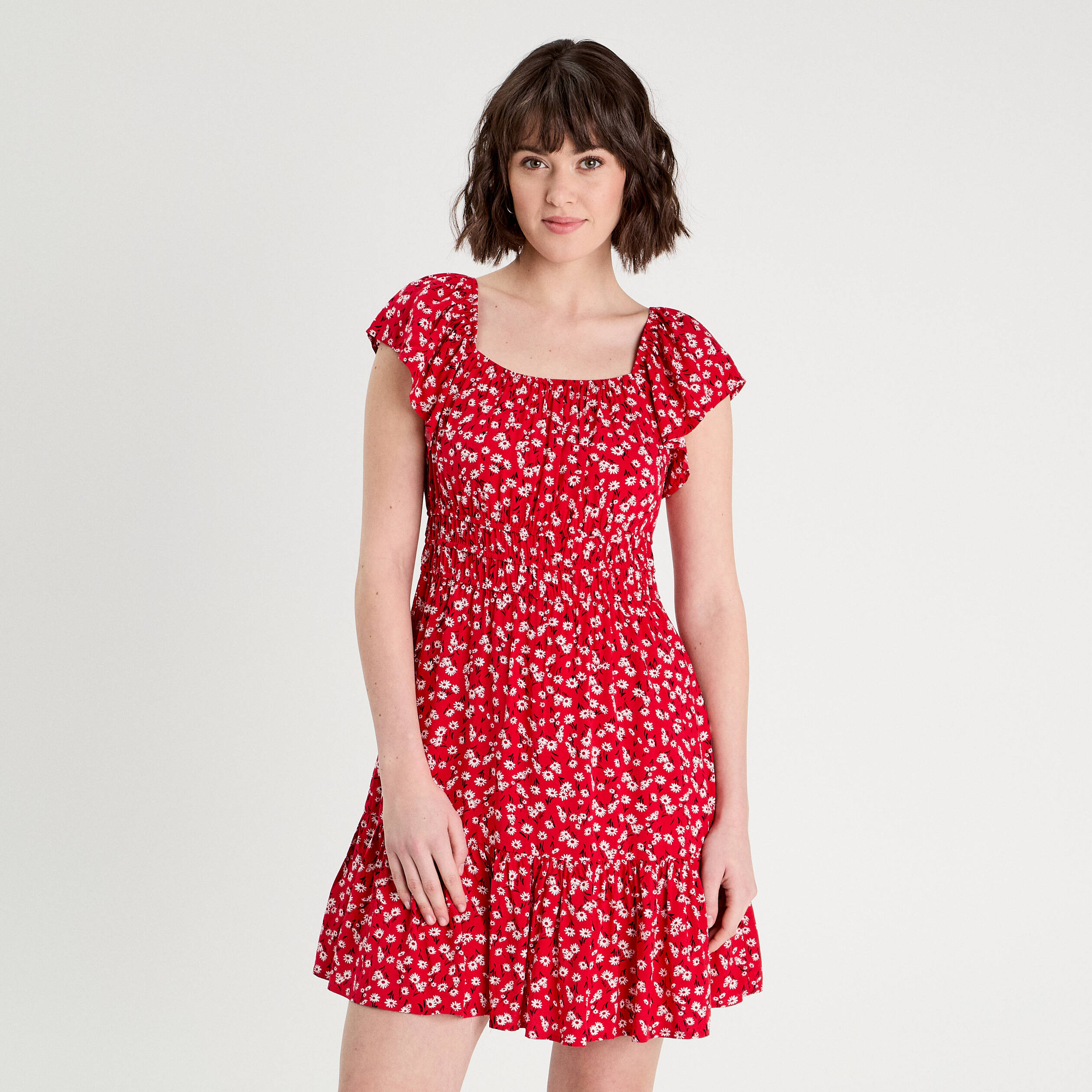Robe &eacute;vas&eacute;e manches courtes rouge femme